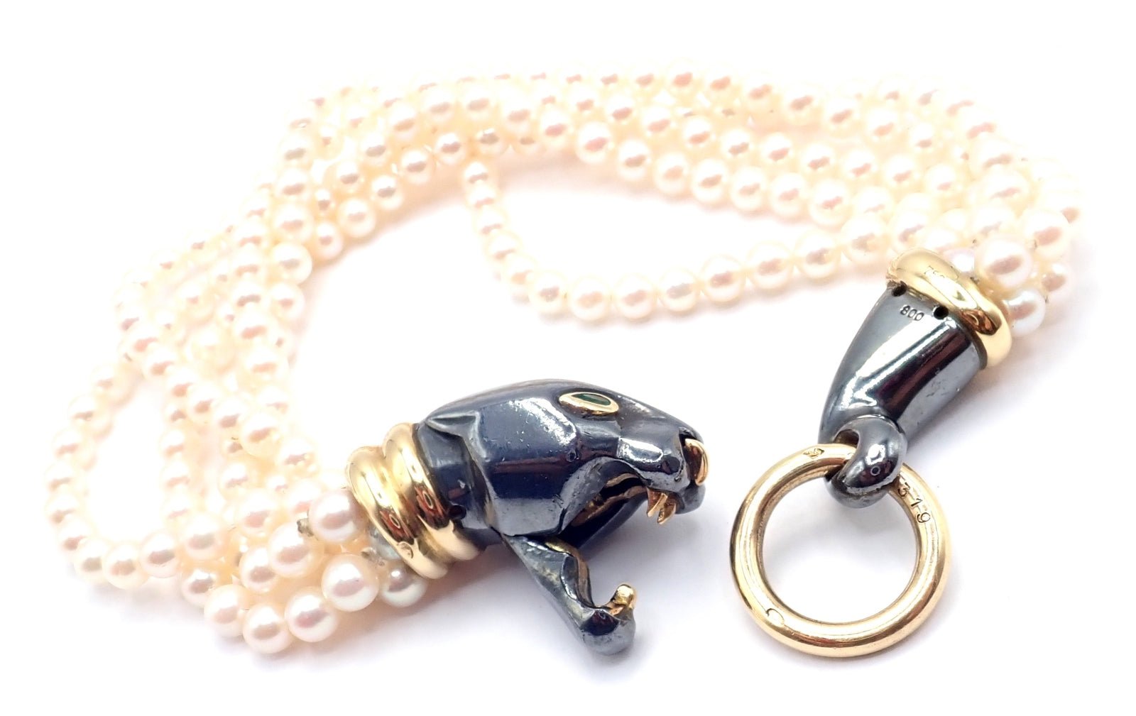 Panthere de Cartier Panther 18k Yellow Gold & Silverium Pearl Emerald Bracelet | Fortrove