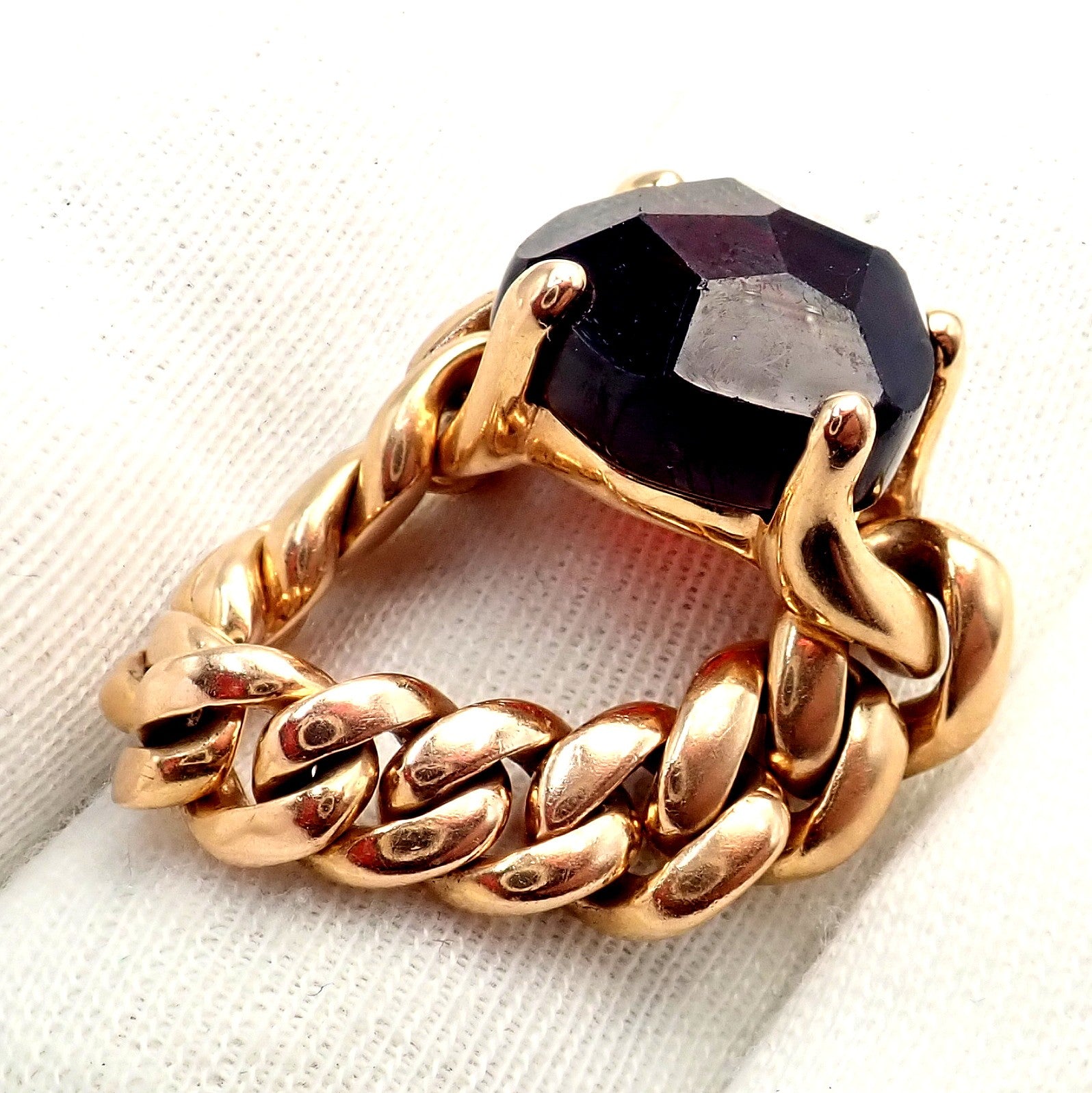Authentic! Pomellato 18k Yellow Gold Lola Madeira Curb Link Garnet Ring Sz 7 | Fortrove
