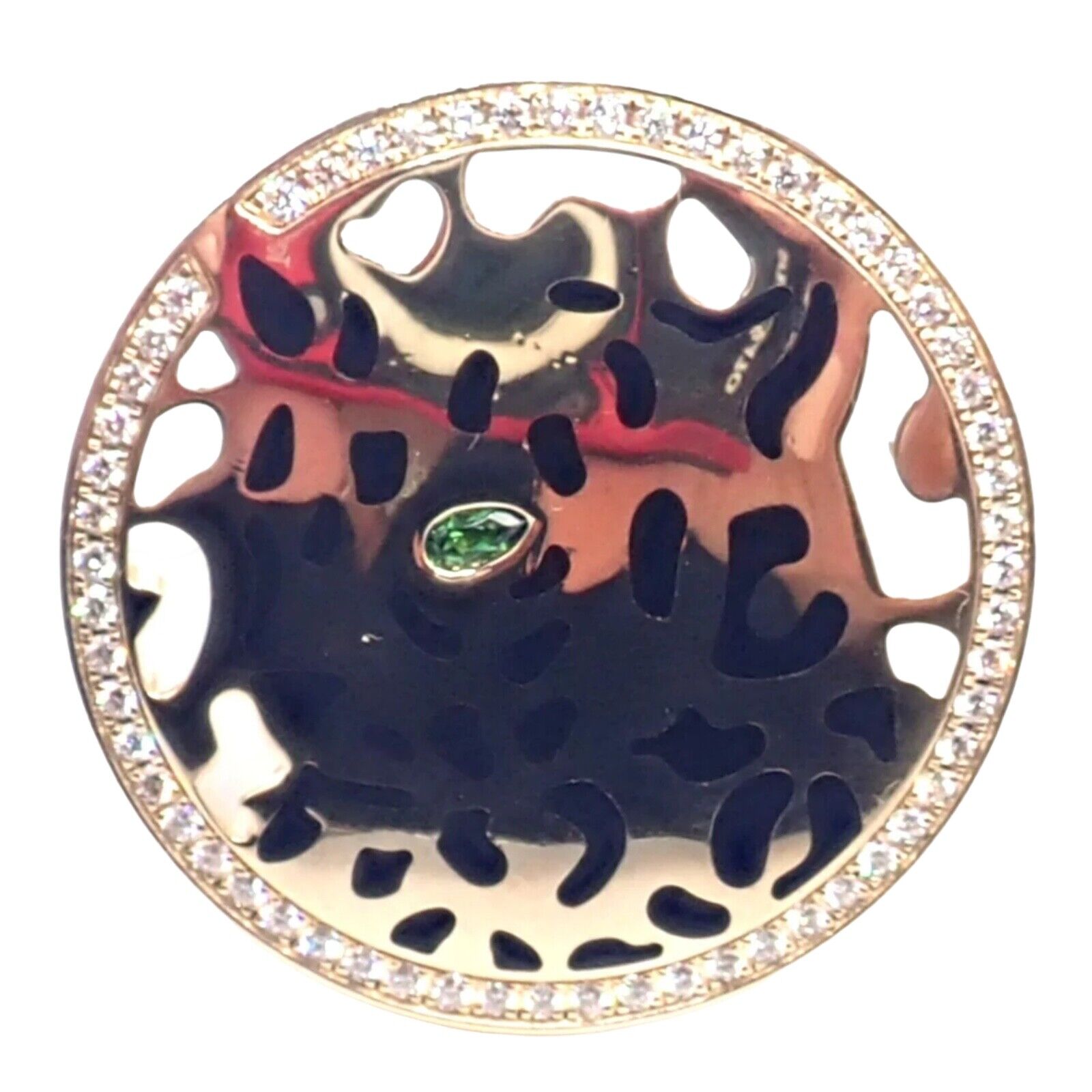 Authentic! Cartier Panther 18k Yellow Gold Diamond Lacquer Tsavorite Ring | Fortrove