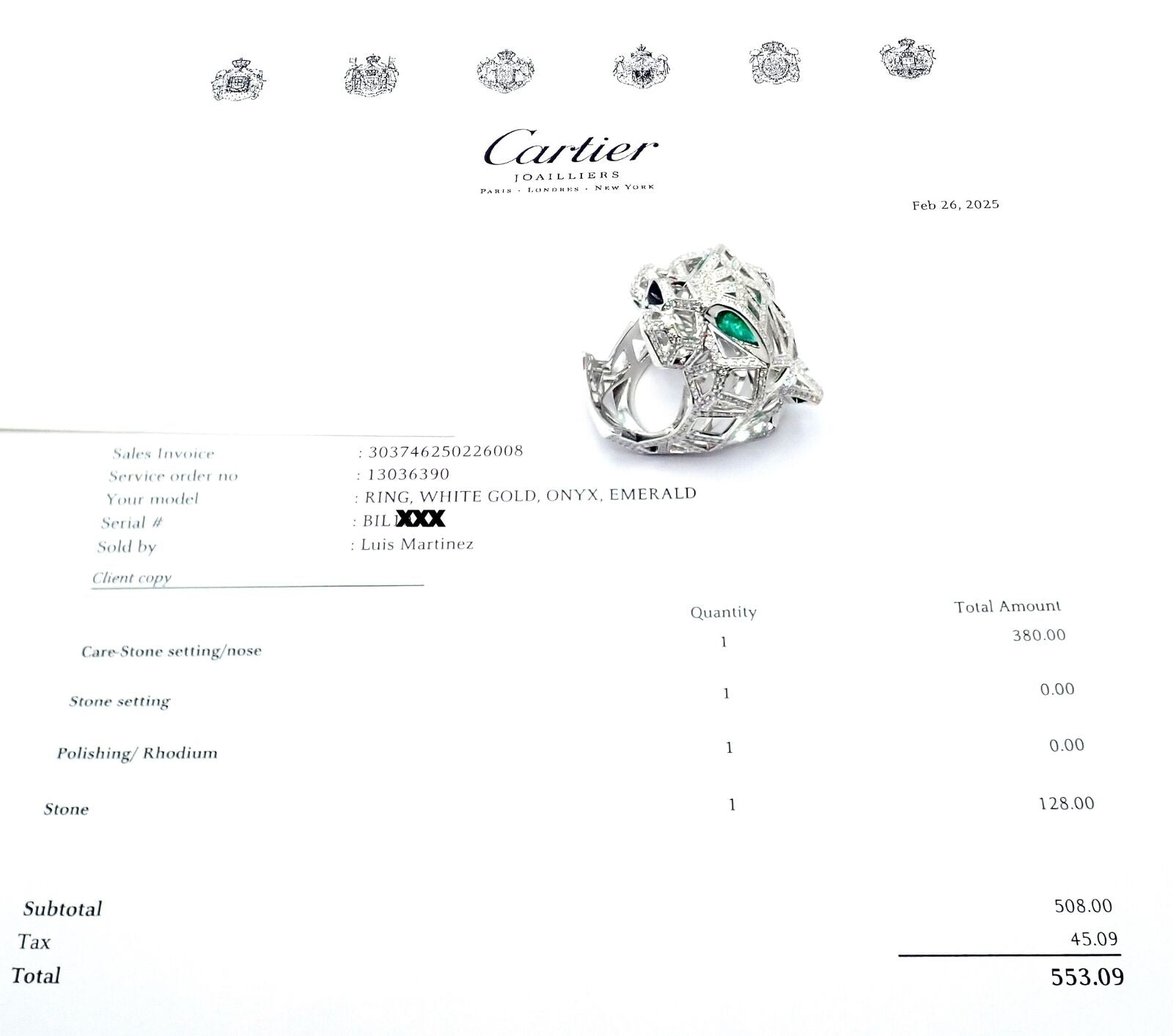 Cartier Panther Panthere 18k White Gold Emerald Diamond Paved Large Ring Size 54 | Fortrove