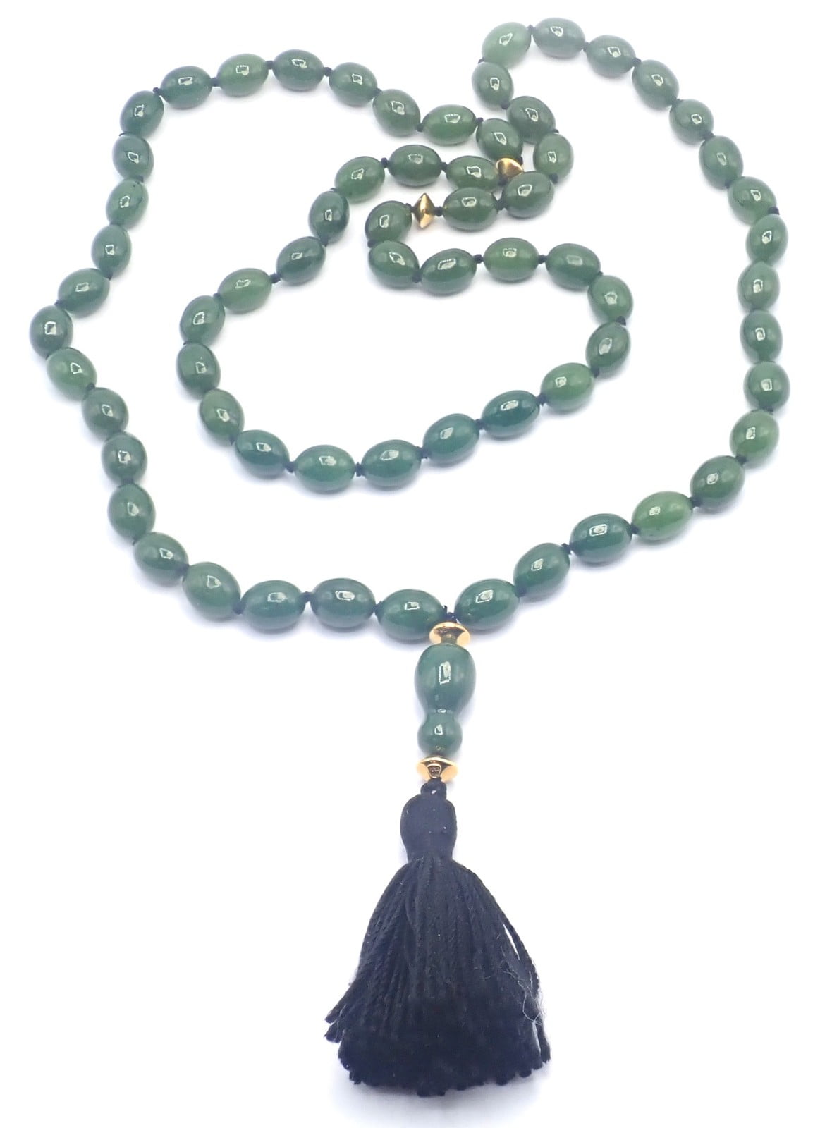 Authentic! Tiffany & Co Cummings 18k Yellow Gold Nephrite Jade Bead Necklace | Fortrove