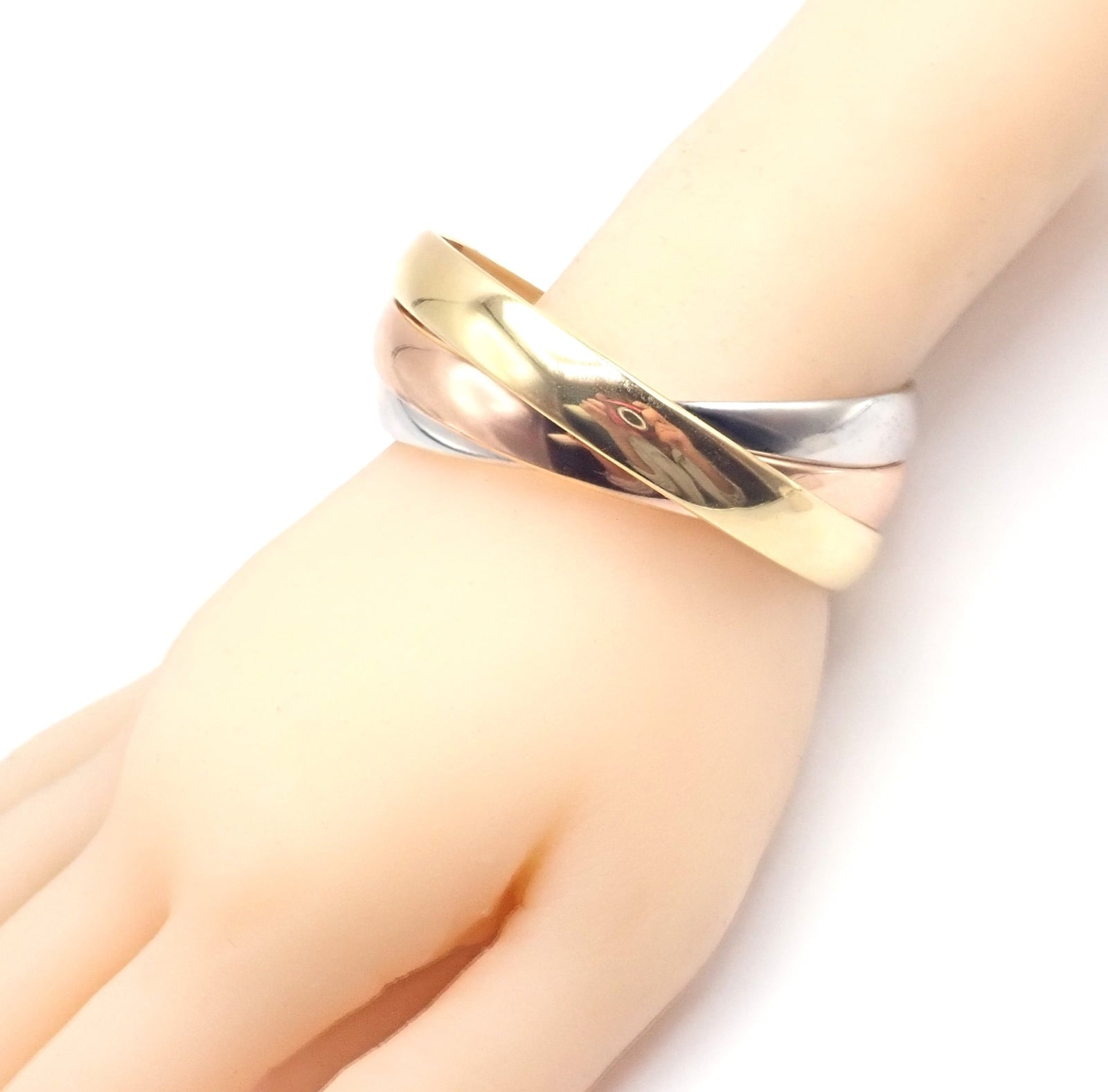 Cartier Jewelry & Watches:Fine Jewelry:Bracelets & Charms Cartier 18k Tricolor Gold Trinity Large Model Medium Size Bangle Bracelet