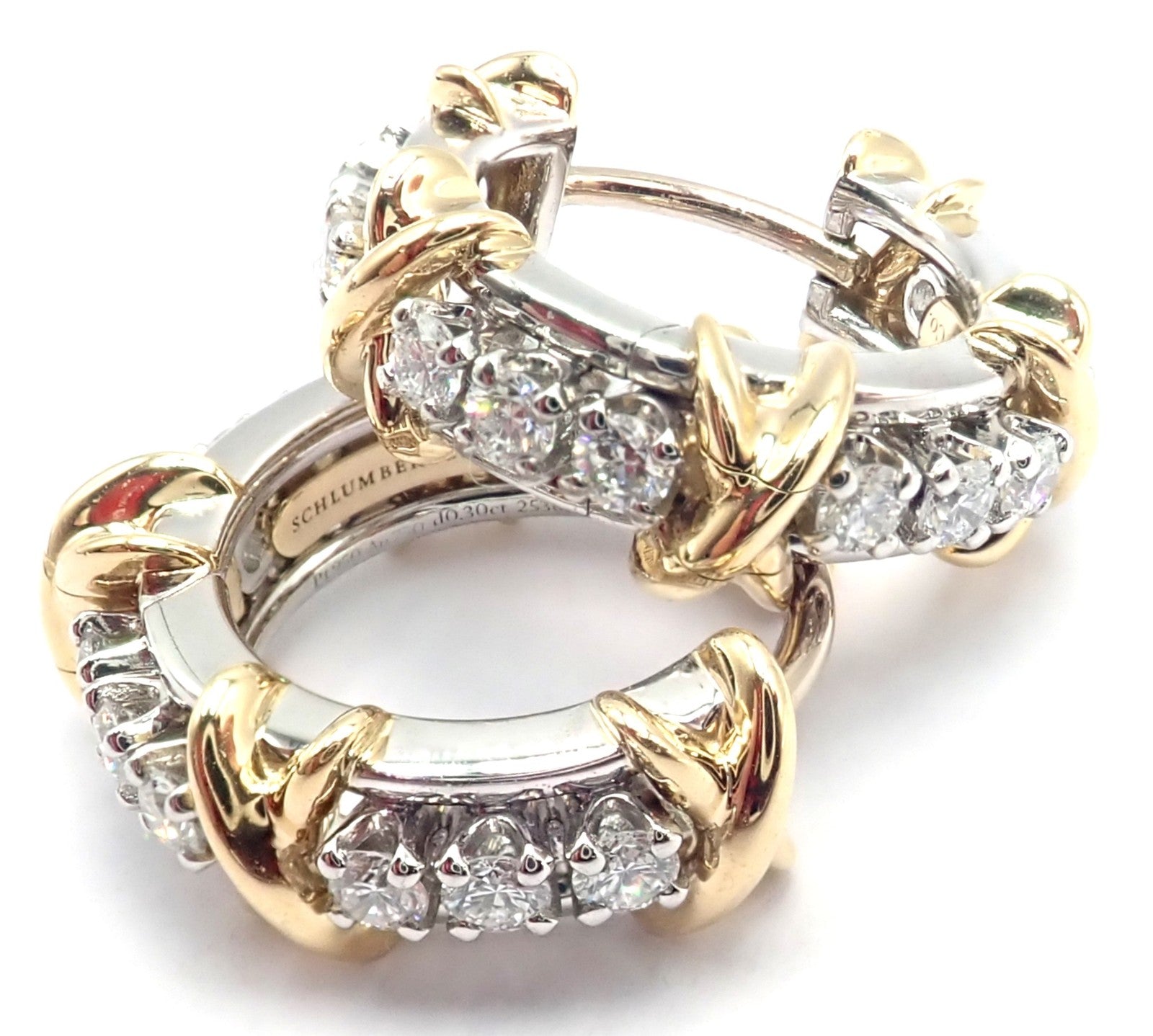 Tiffany & Co Schlumberger Sixteen Stone Plat Gold Diamond Narrow Hoop Earrings | Fortrove