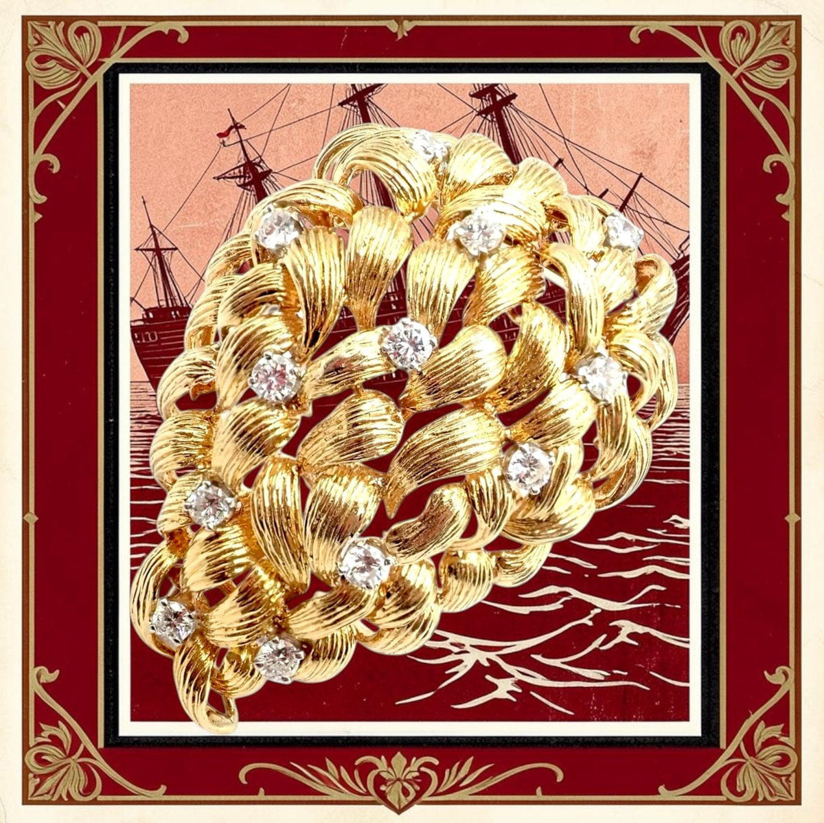 David Webb Jewelry & Watches:Fine Jewelry:Brooches & Pins Authentic! David Webb 18k Yellow Gold Diamond Large Brooch