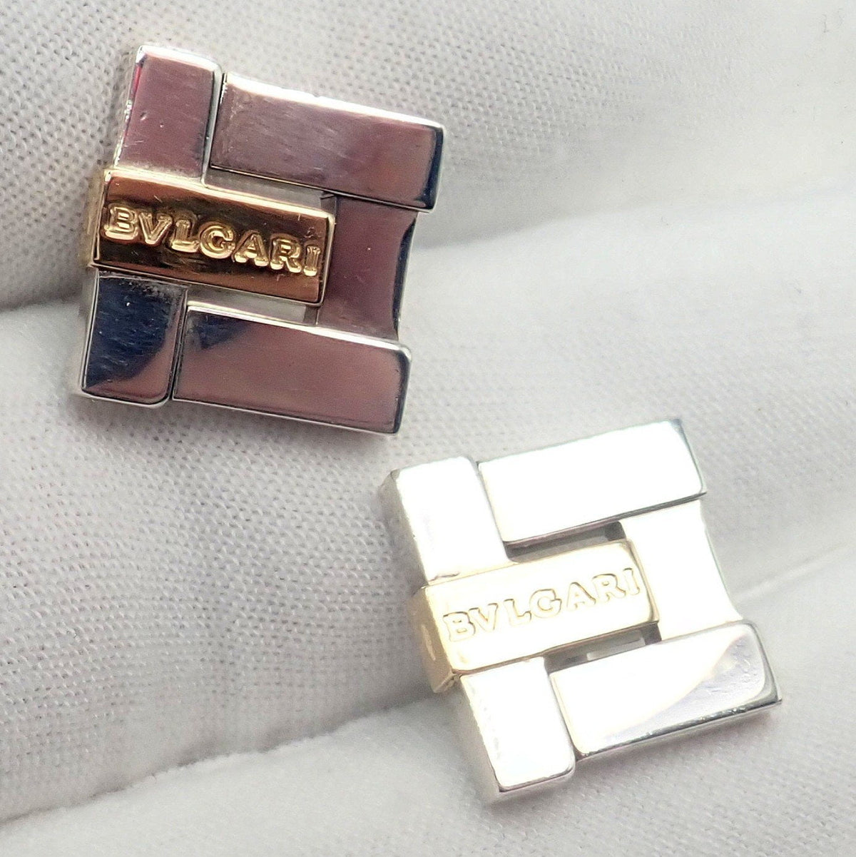 Bulgari Jewelry & Watches:Men's Jewelry:Cufflinks Authentic! Bulgari Bvlgari 18k Yellow Gold + Sterling Silver Square Cufflinks