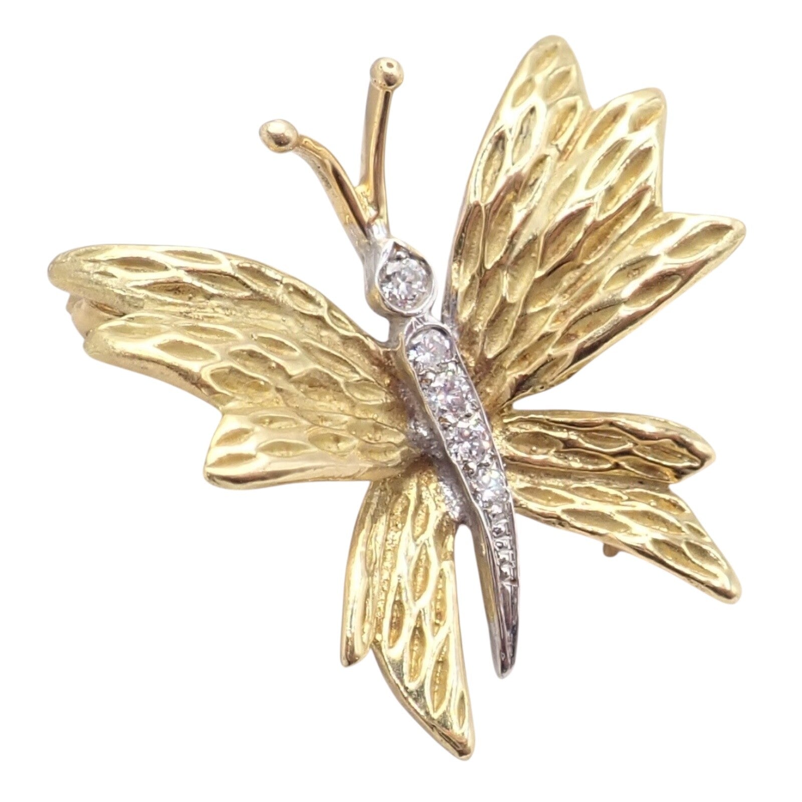 Authentic! Tiffany & Co 18k Yellow Gold Platinum Butterfly Diamond Pin Brooch | Fortrove