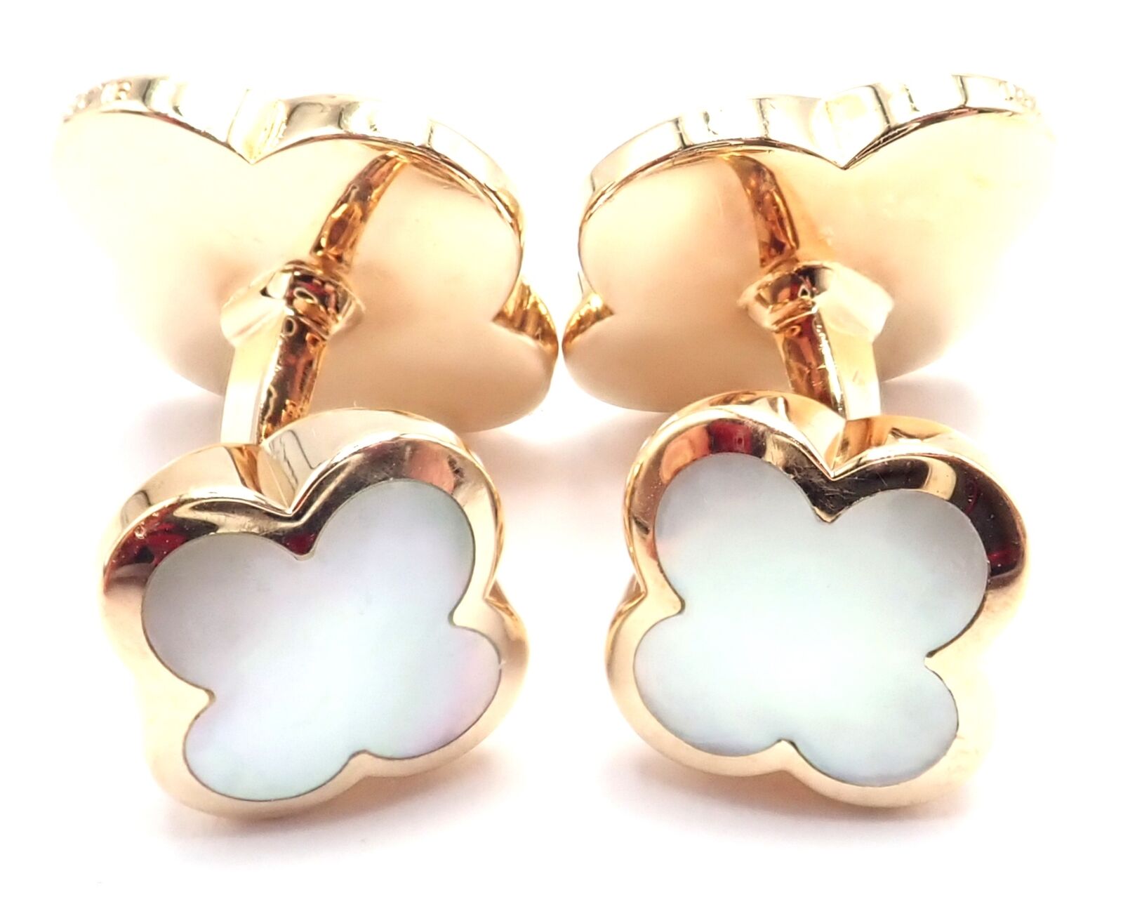 Van Cleef & Arpels 18k Yellow Gold Pure Alhambra Mother Of Pearl Cufflinks Cert. | Fortrove