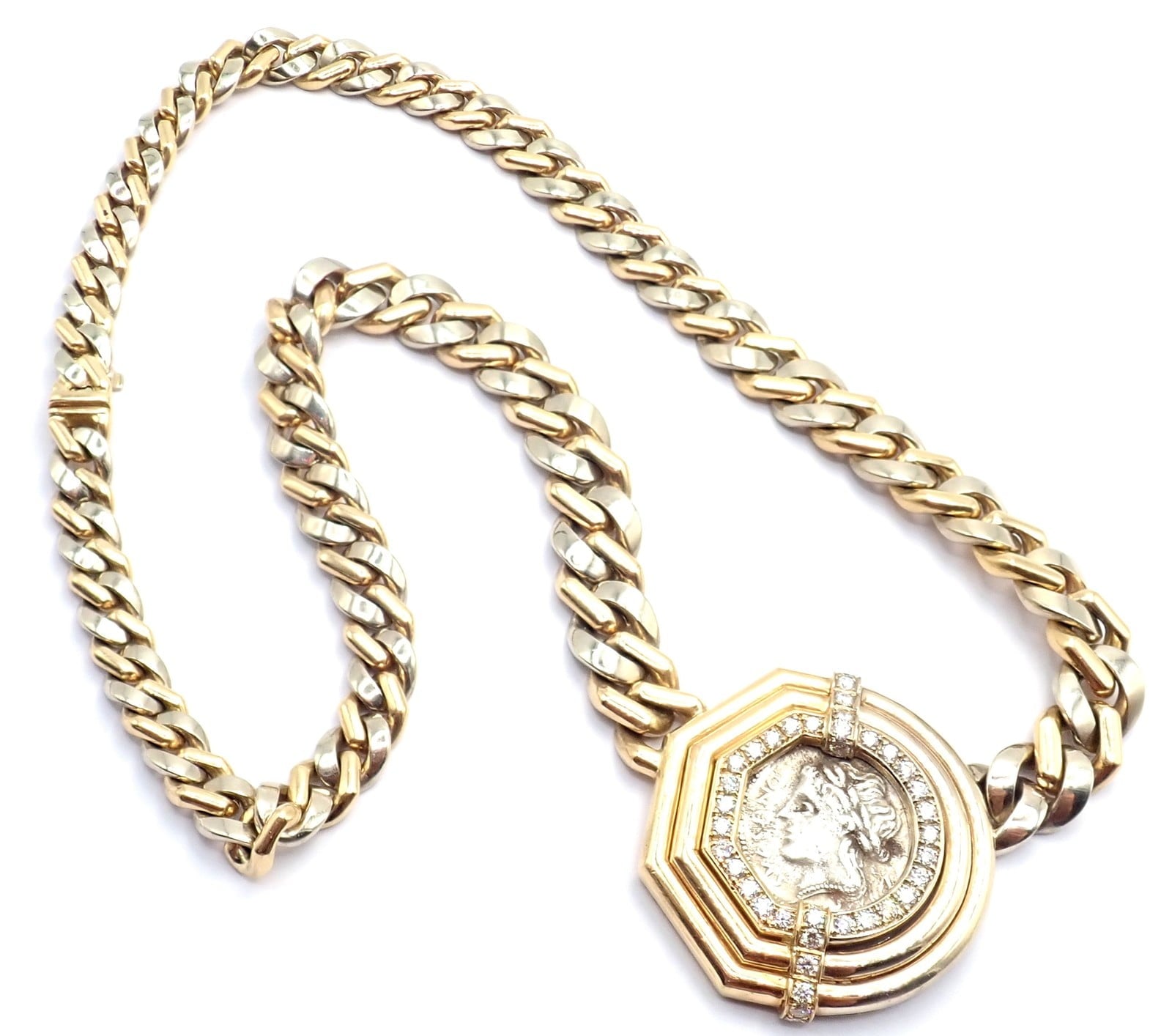 Bvlgari Jewelry & Watches:Fine Jewelry:Necklaces & Pendants Bvlgari Bulgari 18k Yellow White Gold Diamond Monete Antique Coin Link Necklace