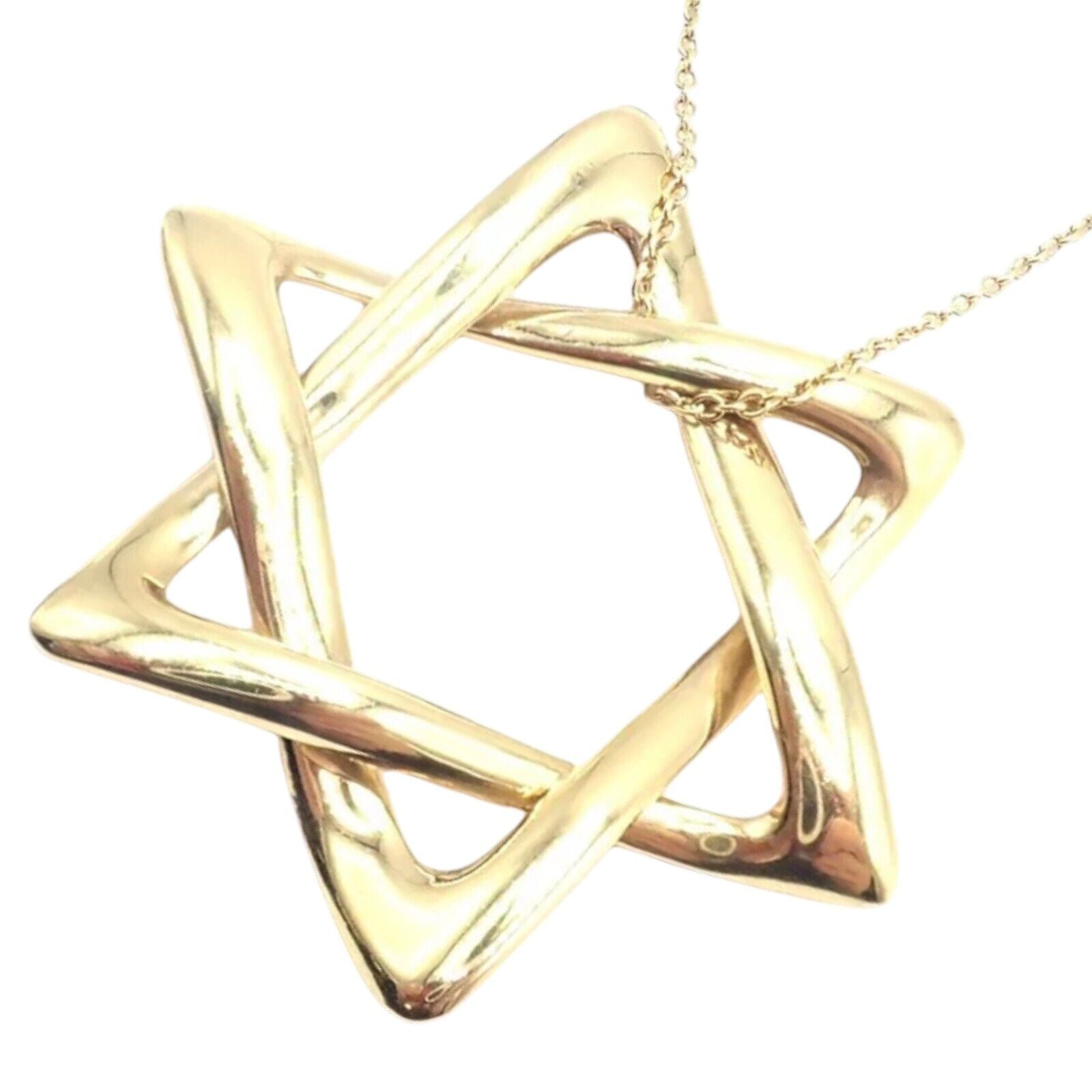Authentic! Tiffany & Co Peretti 18k Gold Large Star Of David Pendant Necklace | Fortrove