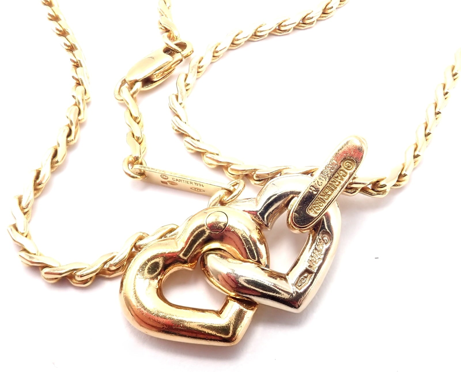 Cartier Jewelry & Watches:Fine Jewelry:Necklaces & Pendants Authentic! Cartier 18k Yellow White Gold Double Heart Pendant Chain Necklace
