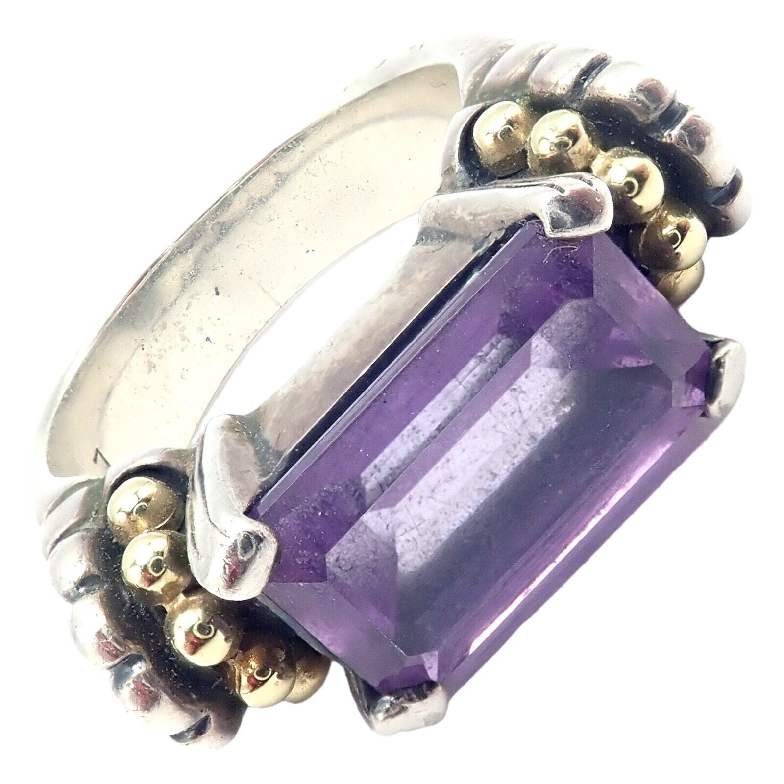 Authentic! Lagos Caviar Silver + 18k Yellow Gold Amethyst Ring | Fortrove