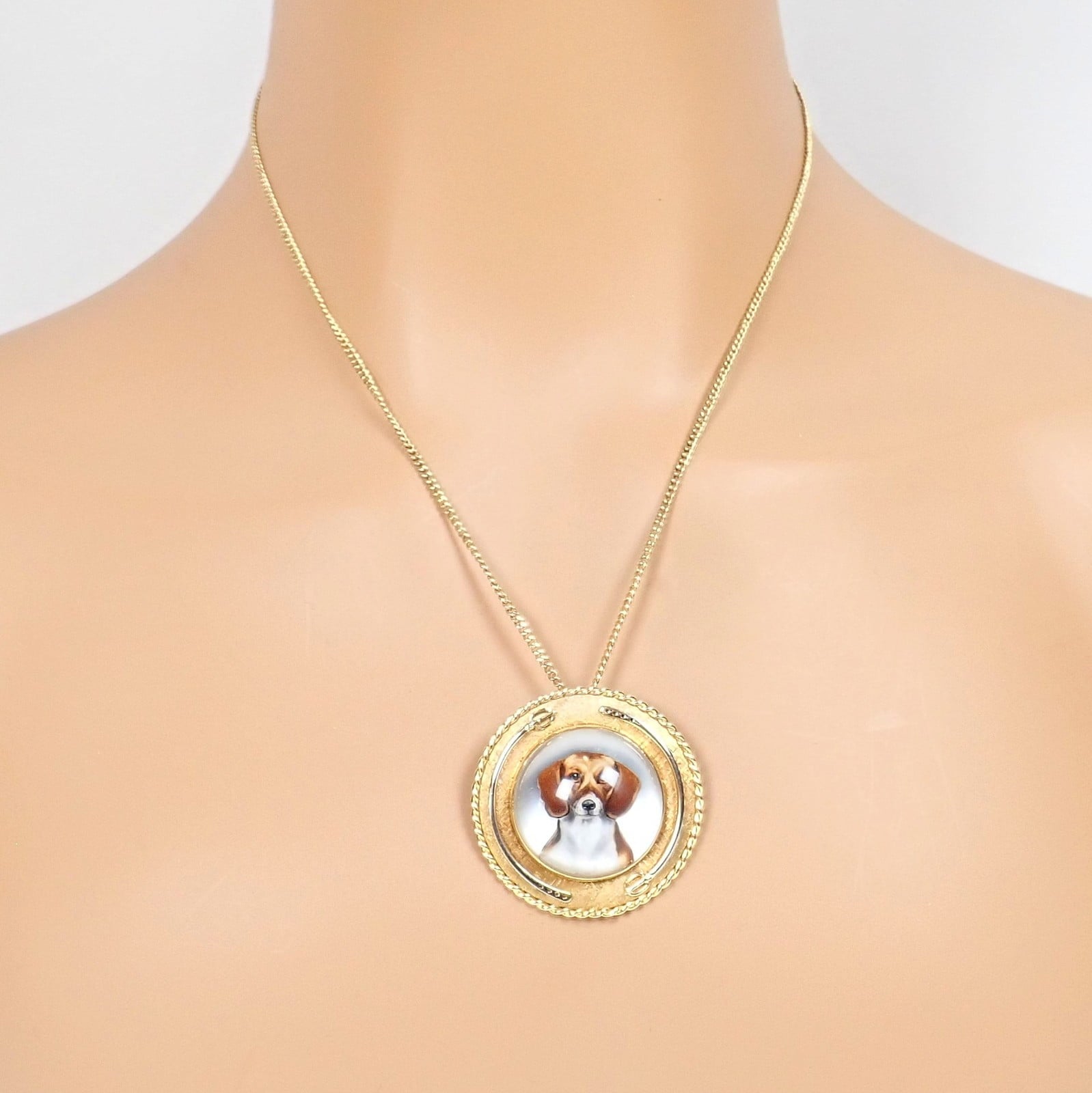 Vintage! Tiffany 14k Yellow Gold Essex Reverse Intaglio Dog Necklace Brooch | Fortrove