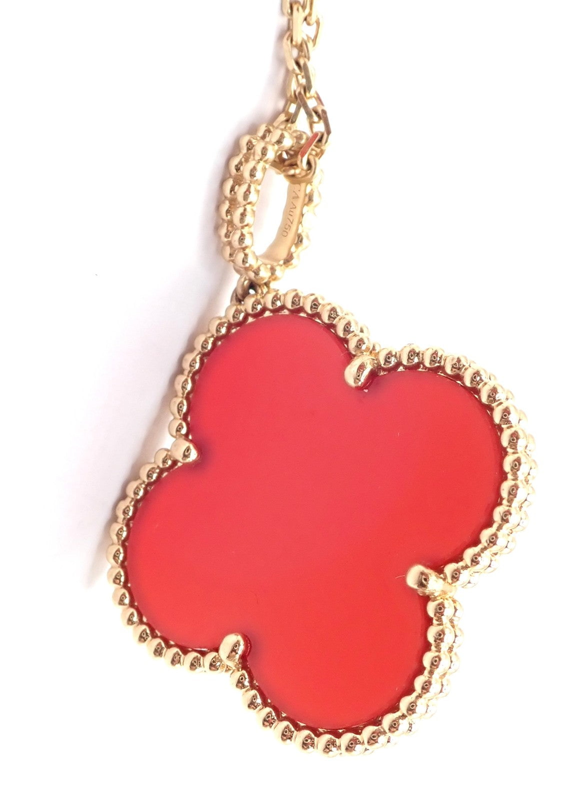 Van Cleef & Arpels Jewelry & Watches:Fine Jewelry:Necklaces & Pendants Van Cleef & Arpels 18k Gold Magic Alhambra Carnelian Motif Long Necklace Cert
