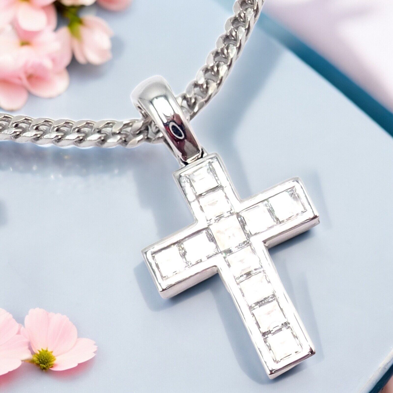Authentic! Cartier 18k White Gold Diamond Cross Necklace | Fortrove