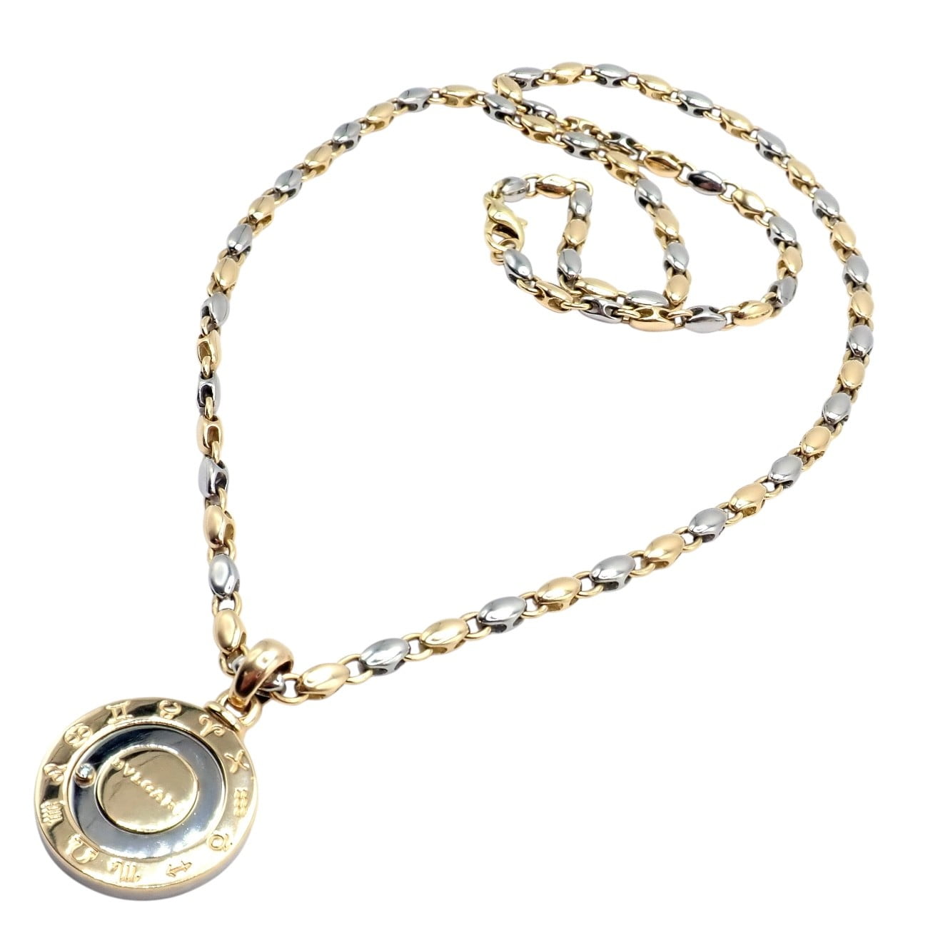 Bulgari Jewelry & Watches:Fine Jewelry:Necklaces & Pendants Authentic! Bulgari Bvlgari 18k Yellow Gold Steel Diamond Zodiac Pendant Necklace