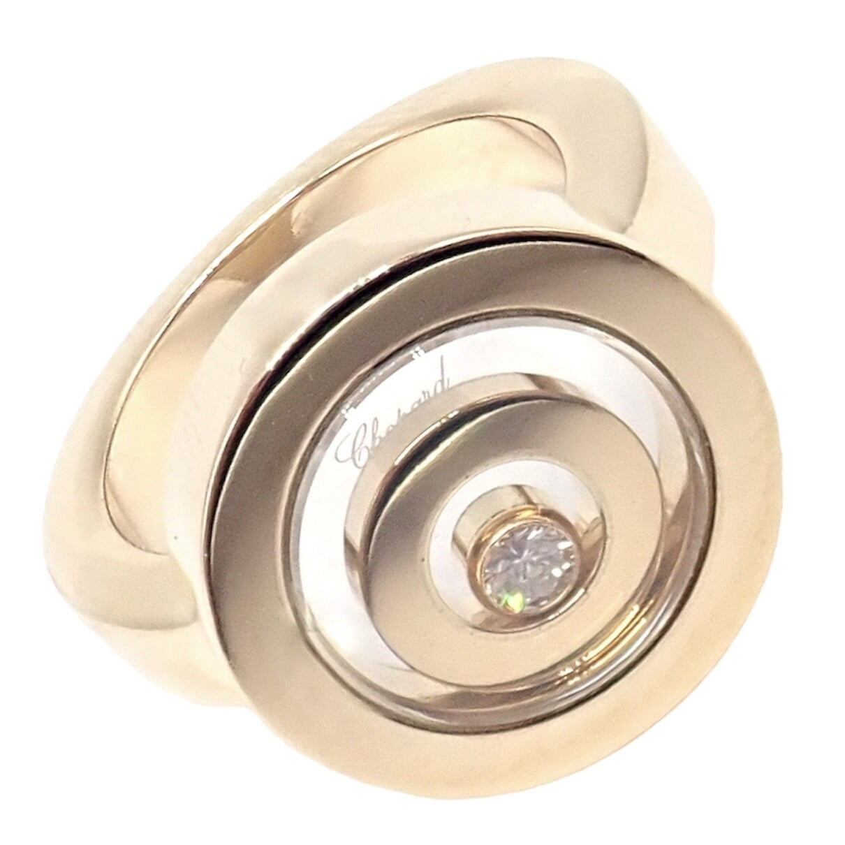 Chopard Jewelry & Watches:Fine Jewelry:Rings Authentic! Chopard 18k Yellow Gold Diamond Double Circle Happy Spirit Ring