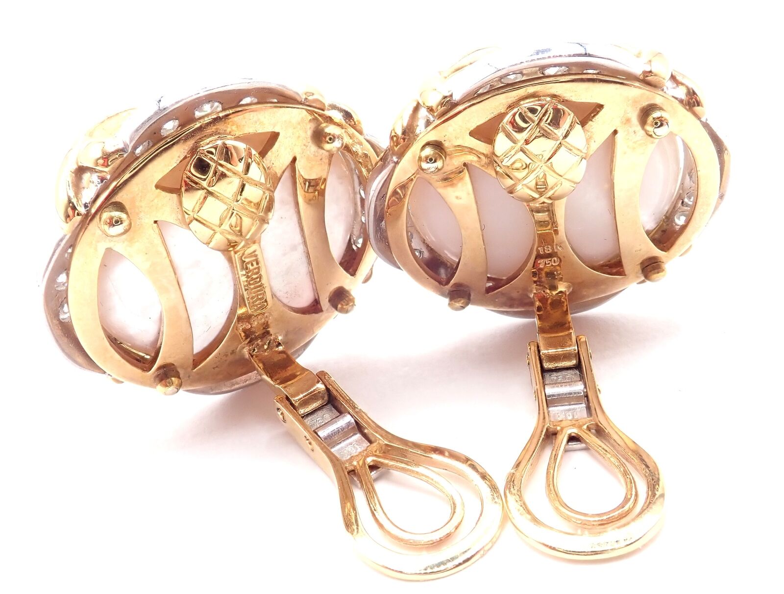 Authentic! Vintage Verdura 18k Yellow Gold Mabe Pearl Diamond Large Earrings | Fortrove