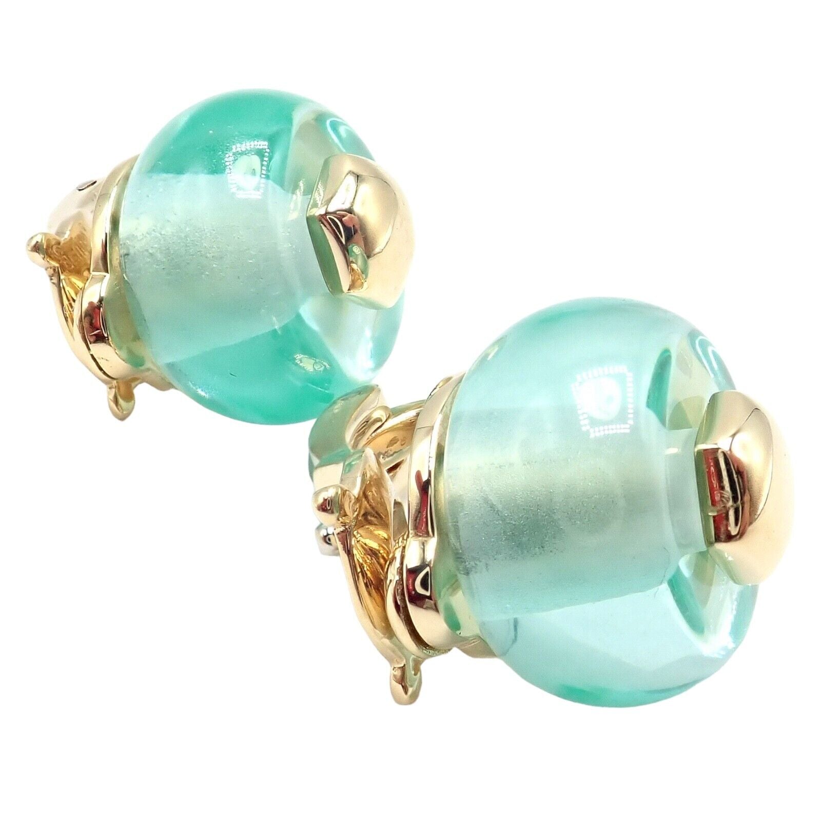 Authentic! Vintage Marina B 18k Yellow Gold Pneu Crystal Earrings | Fortrove