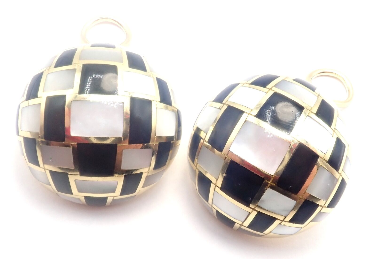 Tiffany & Co Cummings 18k Gold Mother of Pearl Black Jade Checkerboard Earrings | Fortrove