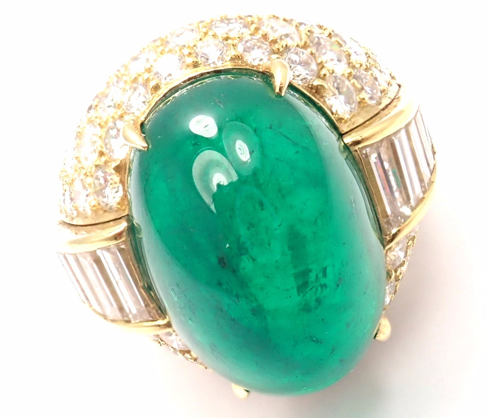 Authentic! David Webb 18k Yellow Gold Diamond Large Colombian Emerald Ring AGL | Fortrove