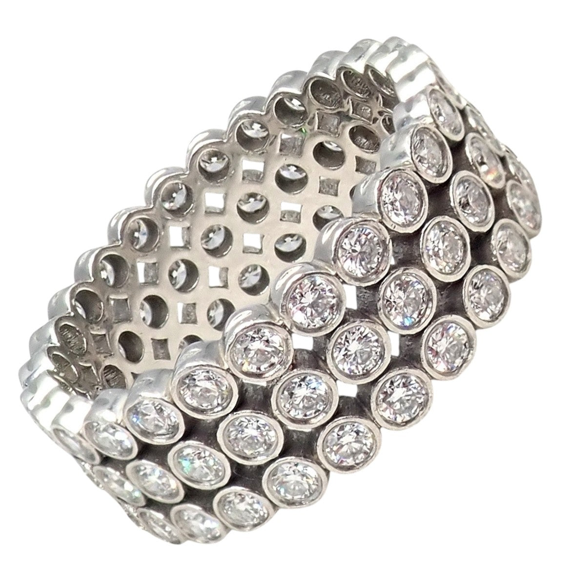 Authentic! Tiffany & Co Platinum Diamond Three Row Jazz Band Ring Size 6 | Fortrove