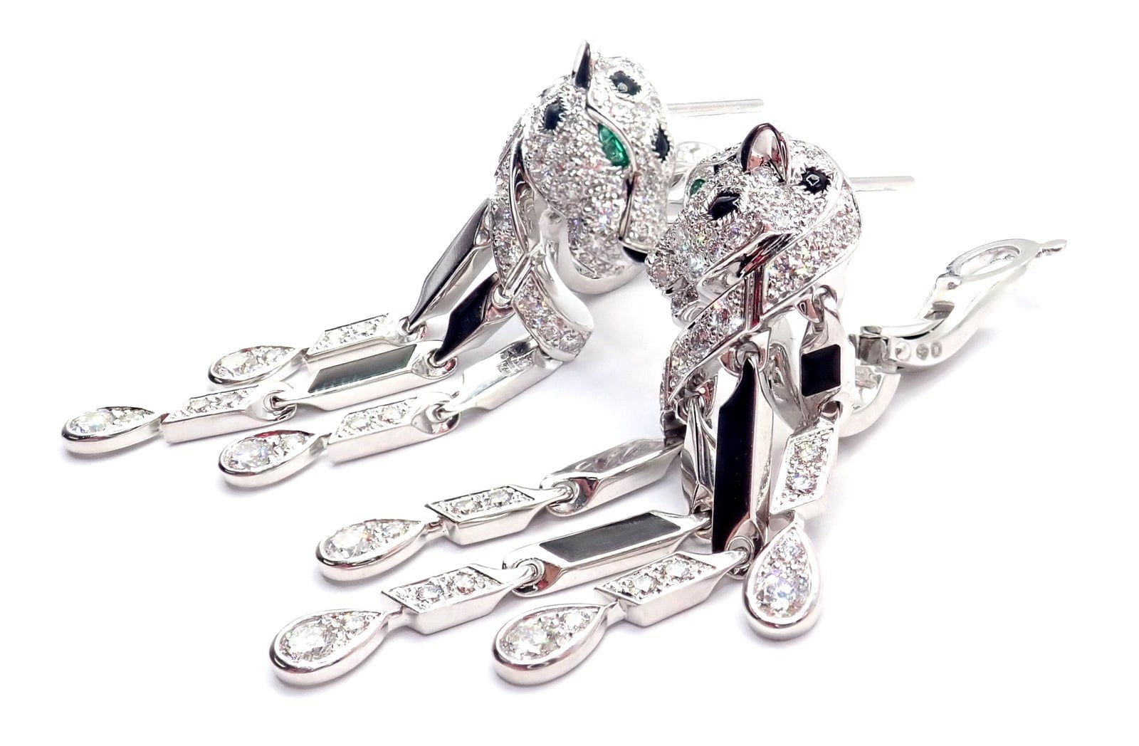 Authentic! Cartier Panthere Panther 18k White Gold Diamond Black Onyx Earrings | Fortrove