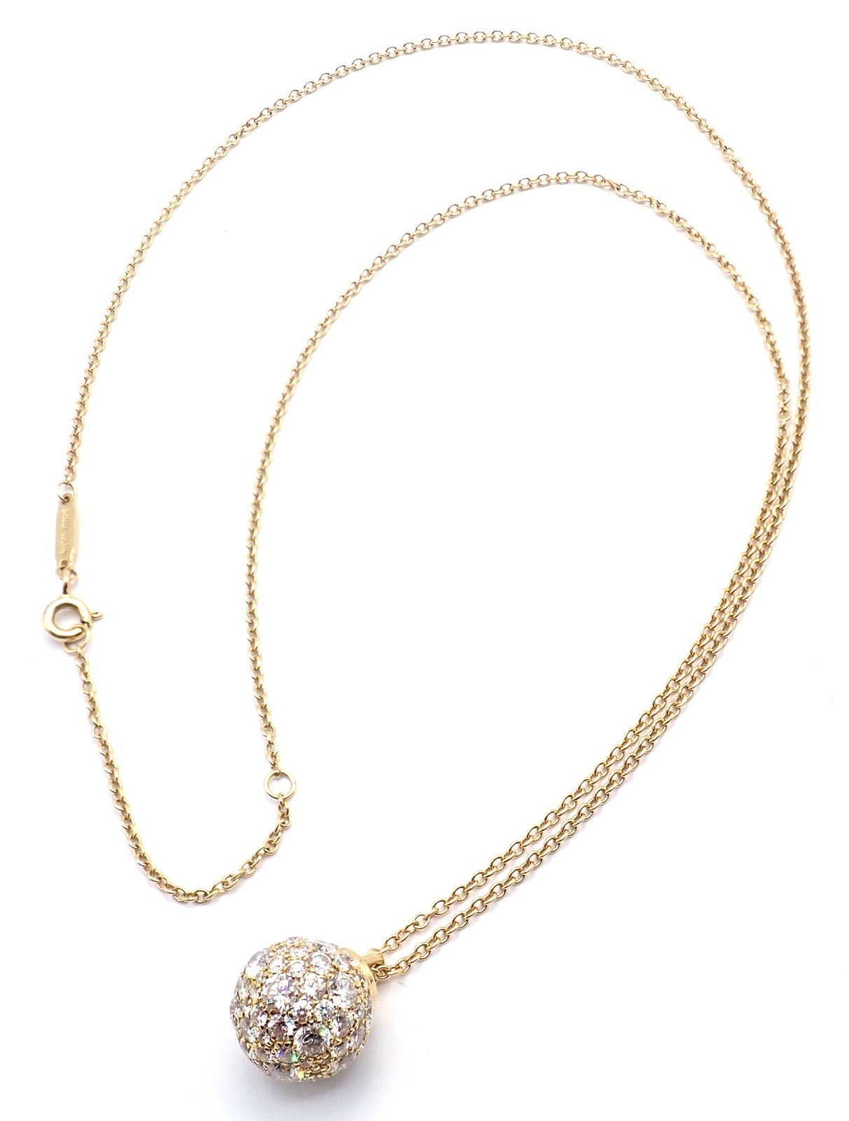 Authentic! Tiffany & Co 18k Yellow Gold Hardware Diamond Ball Pendant Necklace | Fortrove