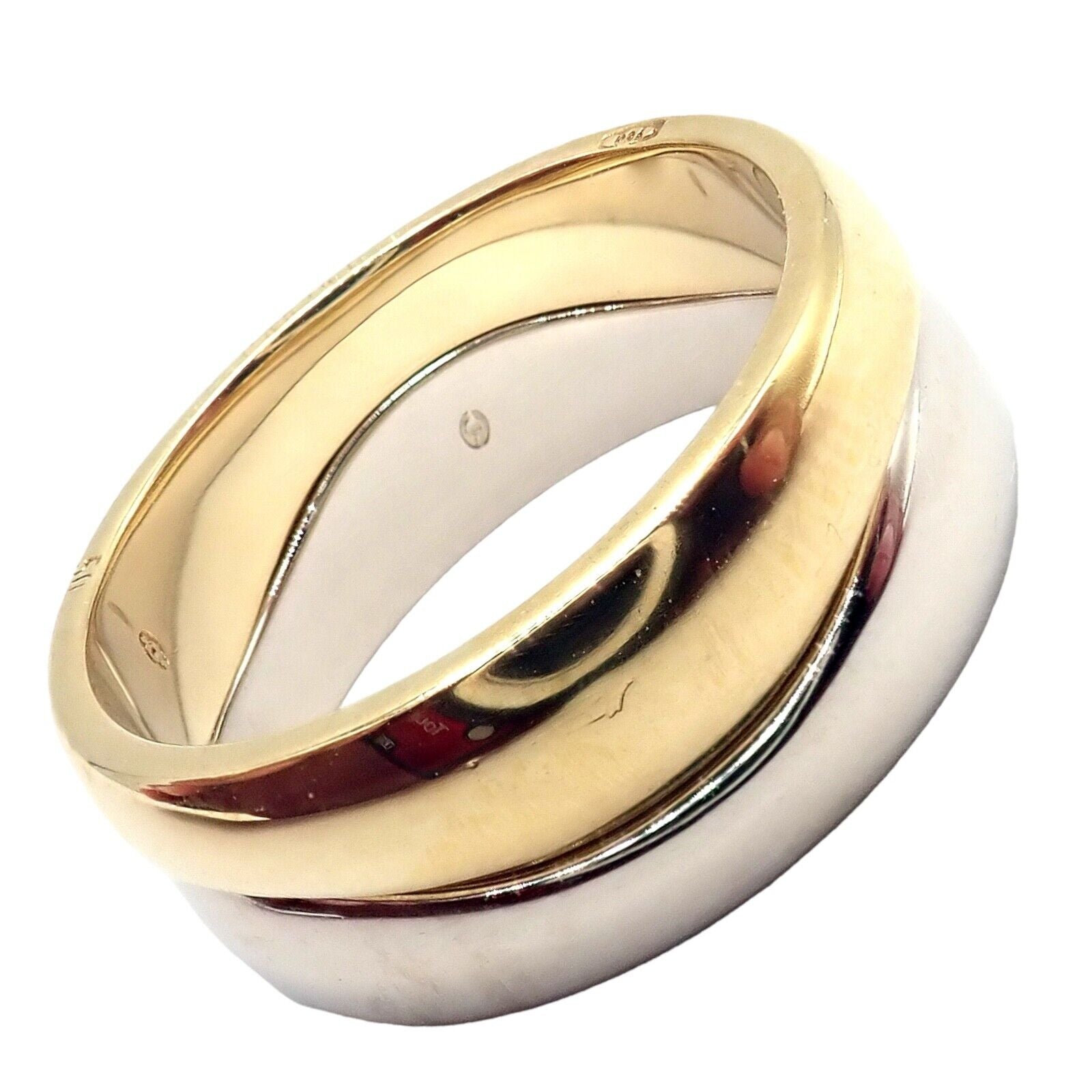 Authentic! Cartier 18k Yellow + White Gold Two Stacking Puzzle Band Ring Size 50 | Fortrove