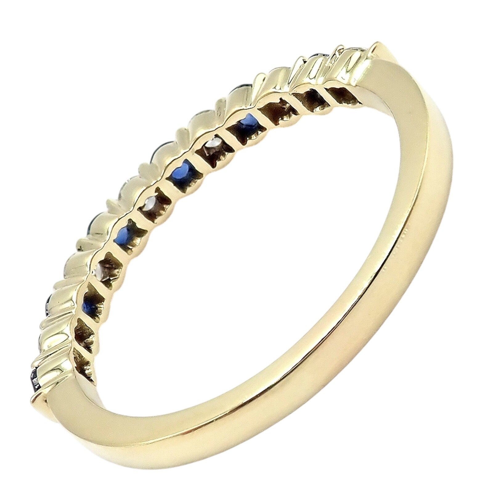 Vintage! Authentic Tiffany & Co 18k Yellow Gold Diamond Sapphire Band Ring sz 7 | Fortrove