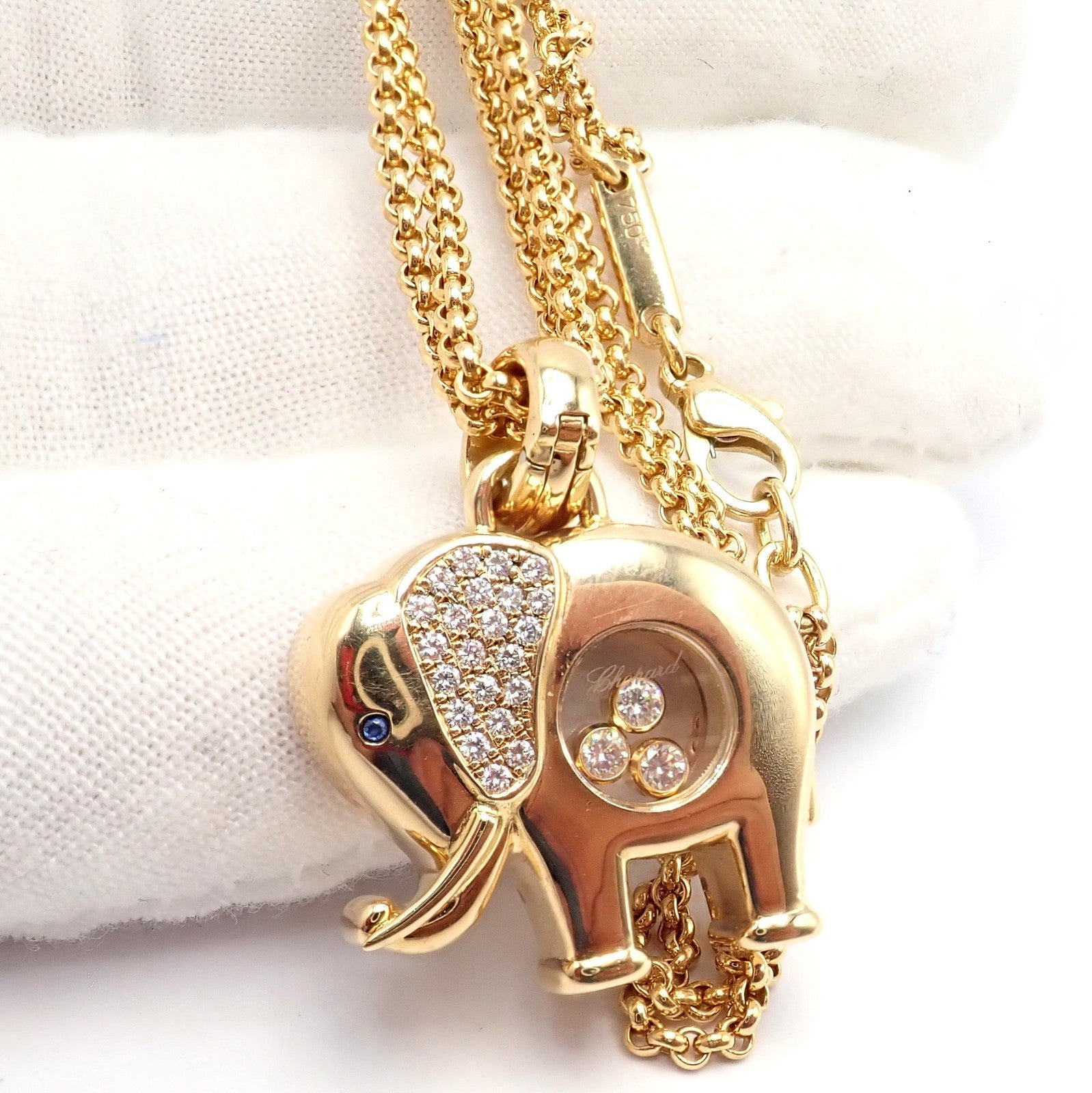 Authentic! Chopard 18k Yellow Gold Large Happy Elephant Pendant Necklace | Fortrove