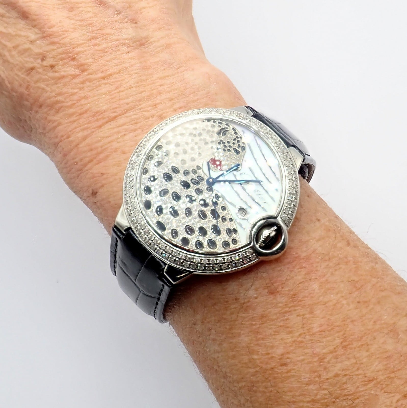 Cartier Jewelry & Watches:Watches, Parts & Accessories:Watches:Wristwatches Cartier Stainless Steel Ballon Bleu Custom Diamond Enamel Automatic Watch 3001
