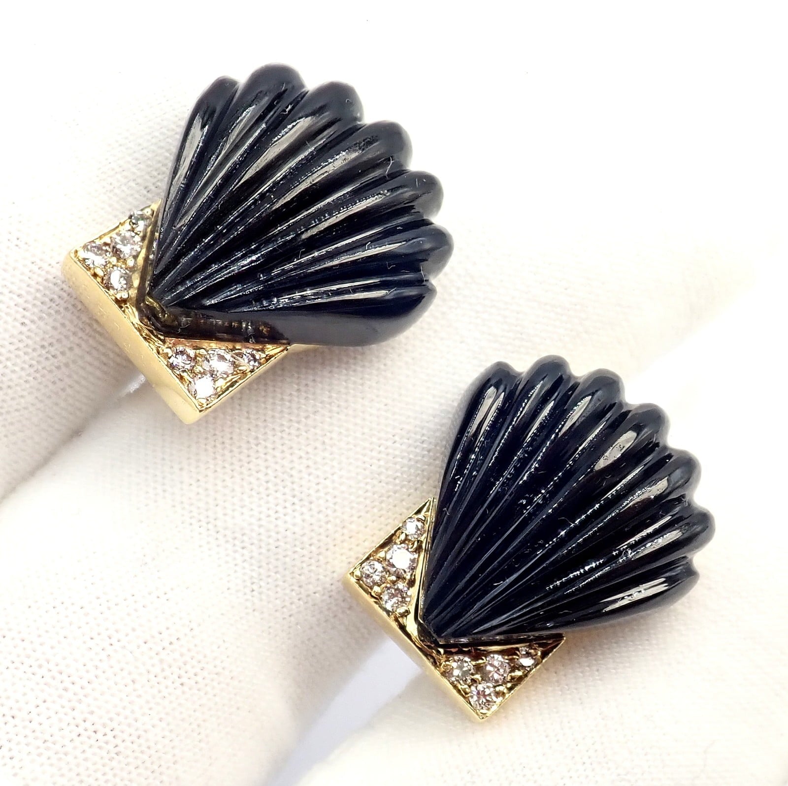 Cartier Jewelry & Watches:Fine Jewelry:Earrings Vintage Estate Cartier Yellow Gold Diamond Onyx Shell Earrings