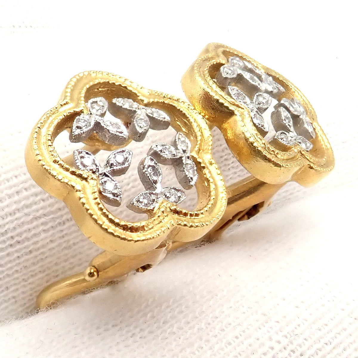 Cathy Waterman Jewelry & Watches:Fine Jewelry:Earrings Authentic! Cathy Waterman 22k Yellow Gold Platinum Diamond Vine Flower Earrings