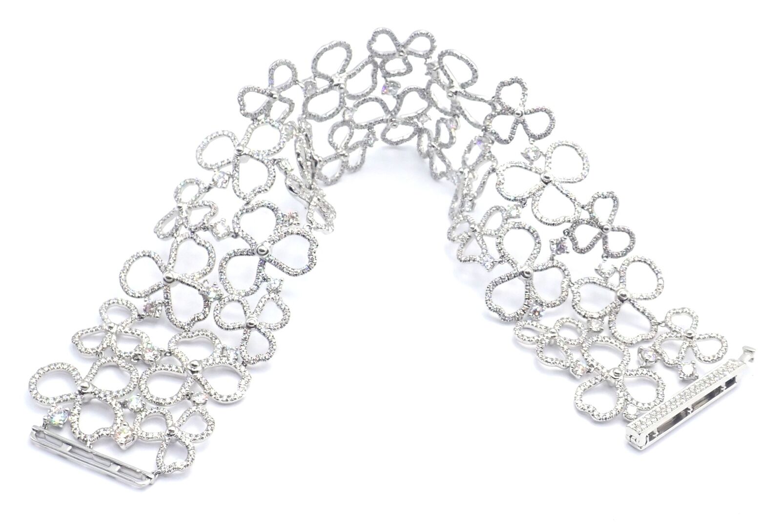 Authentic! Tiffany & Co Paper Flowers Platinum Diamond Wide Bracelet | Fortrove