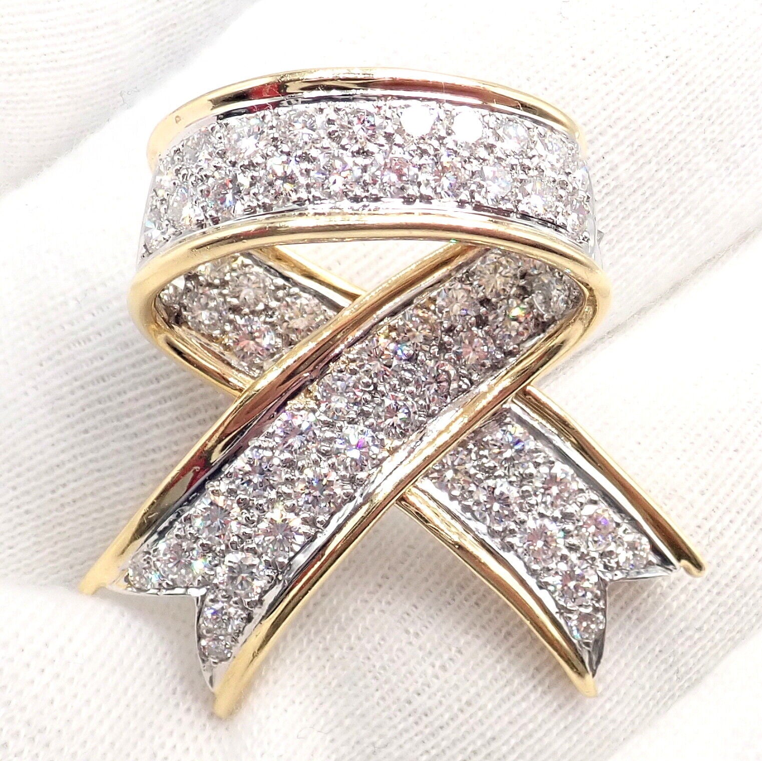 Vintage! Tiffany & Co 18k Yellow Gold Platinum Diamond Ribbon Bow Pin Brooch | Fortrove