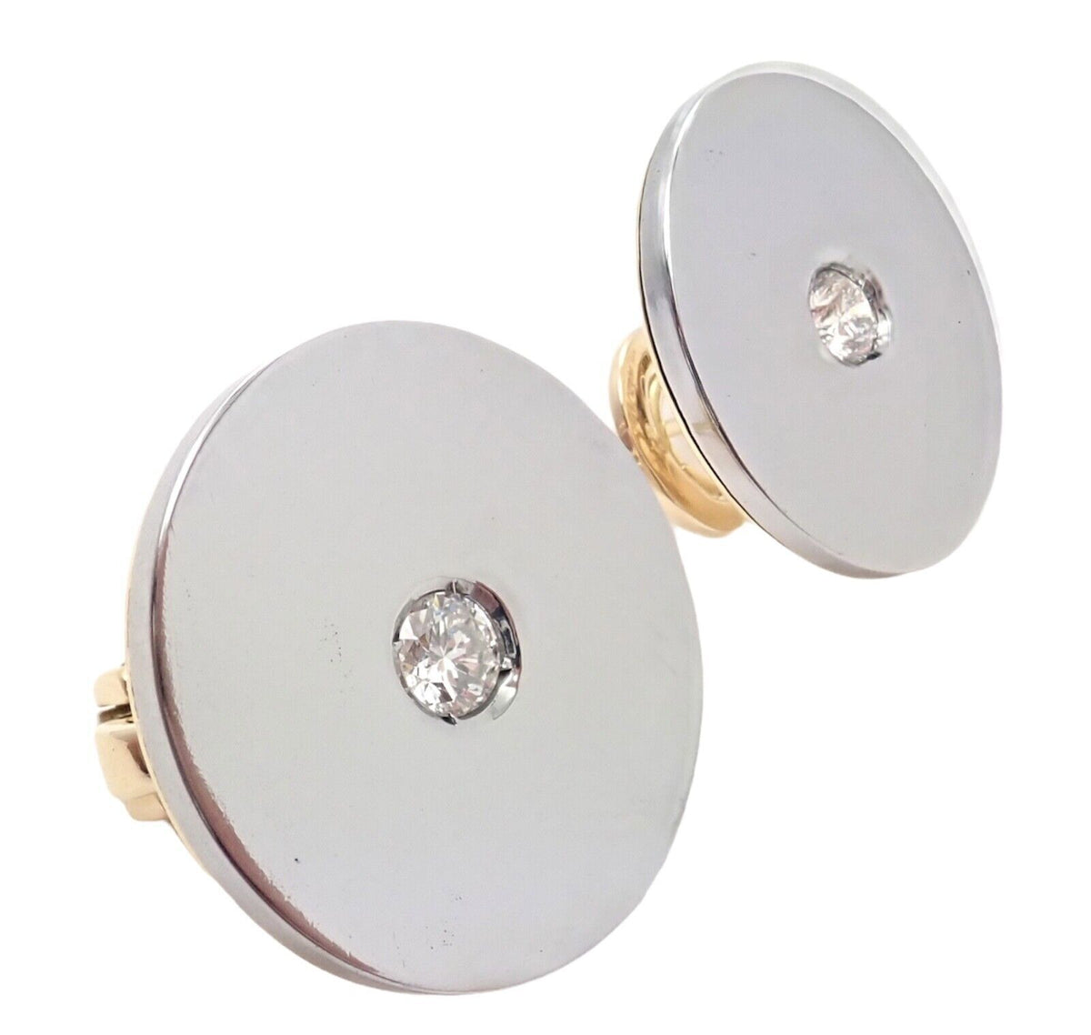 Bulgari Jewelry & Watches:Fine Jewelry:Earrings Rare! Authentic Bvlgari Bulgari 18k Yellow + White Gold Diamond Disc Earrings