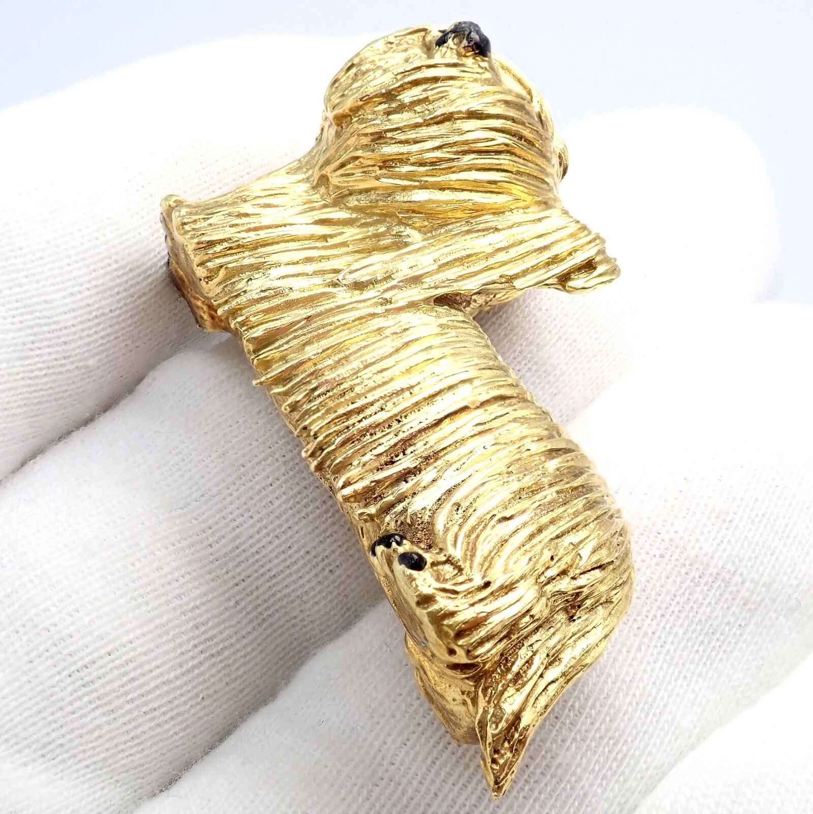 Rare! Vintage Tiffany & Co 18k Yellow Gold Enamel Dog Terrier Brooch Pin 1960's | Fortrove