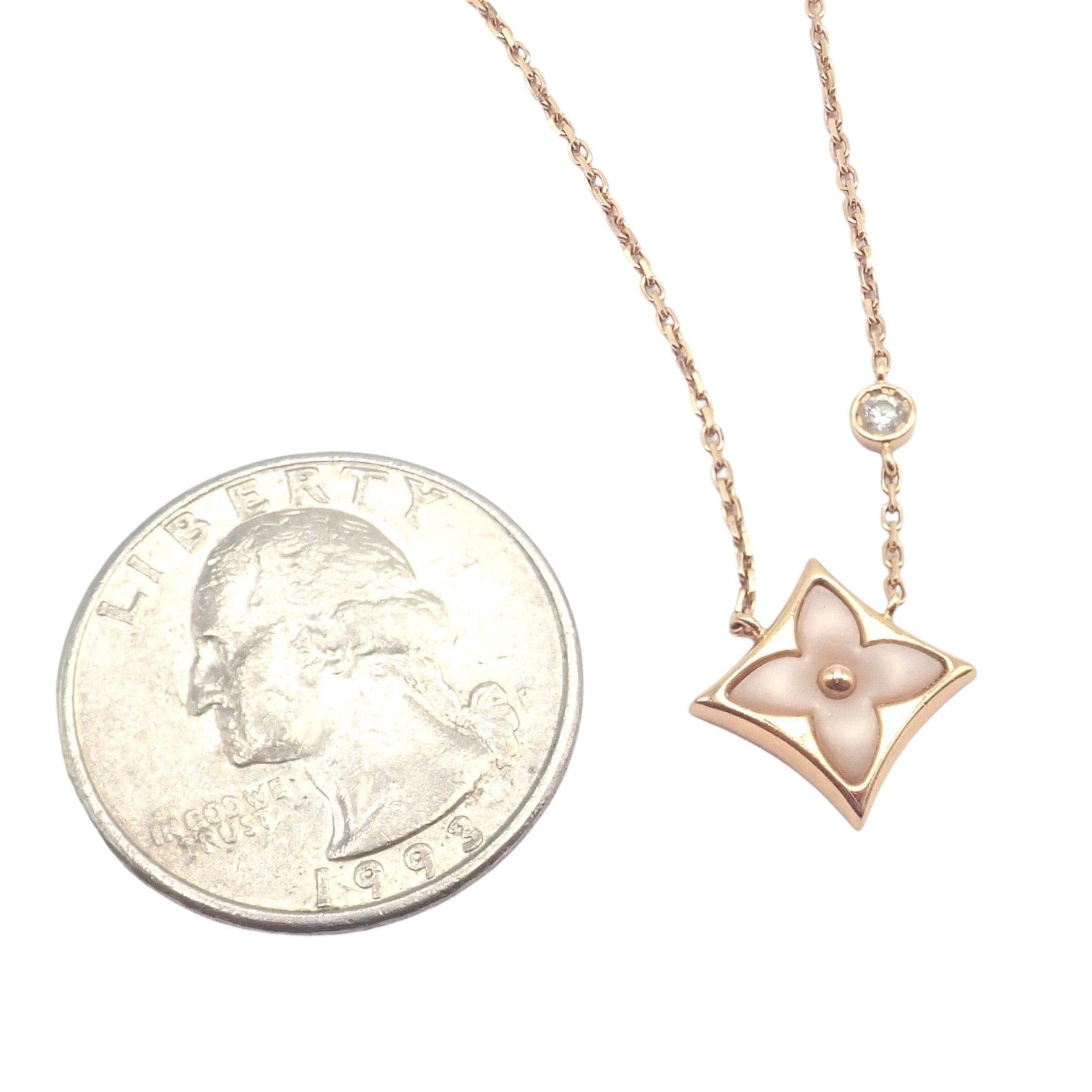 Authentic! Louis Vuitton 18k Rose Gold Diamond Mother Of Pearl Blossom Necklace | Fortrove