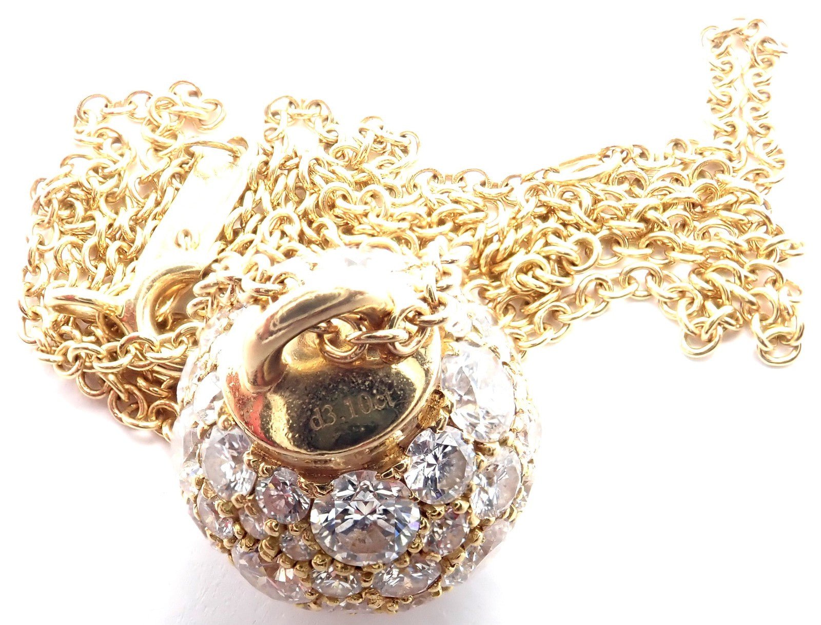 Authentic! Tiffany & Co 18k Yellow Gold Hardware Diamond Ball Pendant Necklace | Fortrove