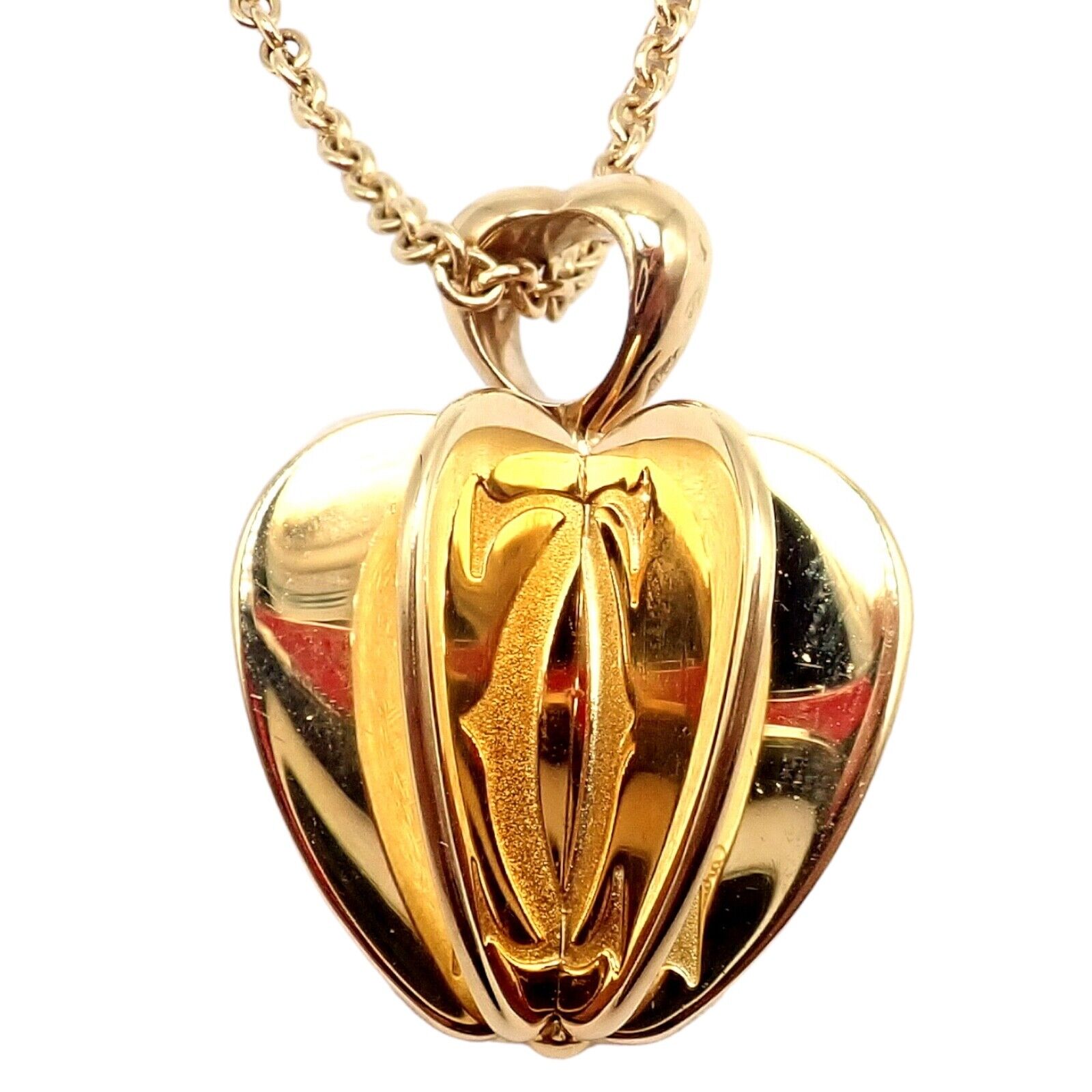 Rare! Cartier 18k Yellow Gold Double C 3D Apple Pendant Chain Necklace | Fortrove