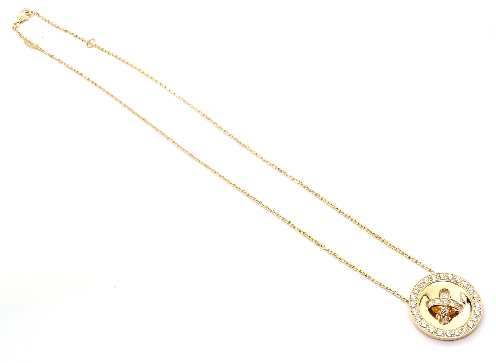 Authentic! Van Cleef & Arpels 18k Yellow Gold Diamond Button Pendant Necklace | Fortrove