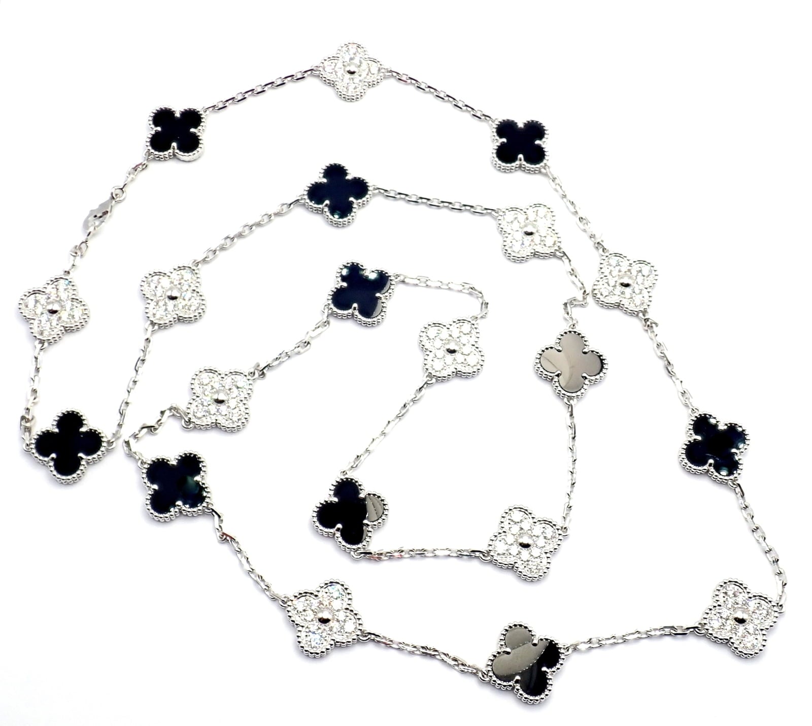 Van Cleef & Arpels Jewelry & Watches:Fine Jewelry:Necklaces & Pendants Van Cleef & Arpels 18k Gold 20 Motif Vintage Alhambra Diamond Onyx Necklace Cert