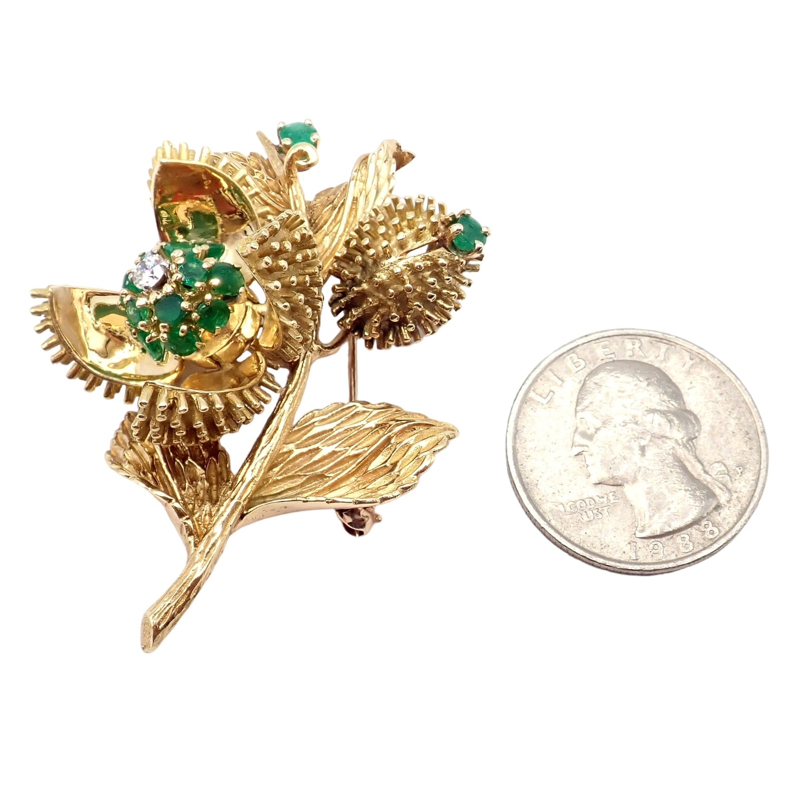 Tiffany & Co. Jewelry & Watches:Fine Jewelry:Brooches & Pins Rare! Tiffany & Co 18k Yellow Gold Diamond Emerald Flower Night & Day Brooch Pin