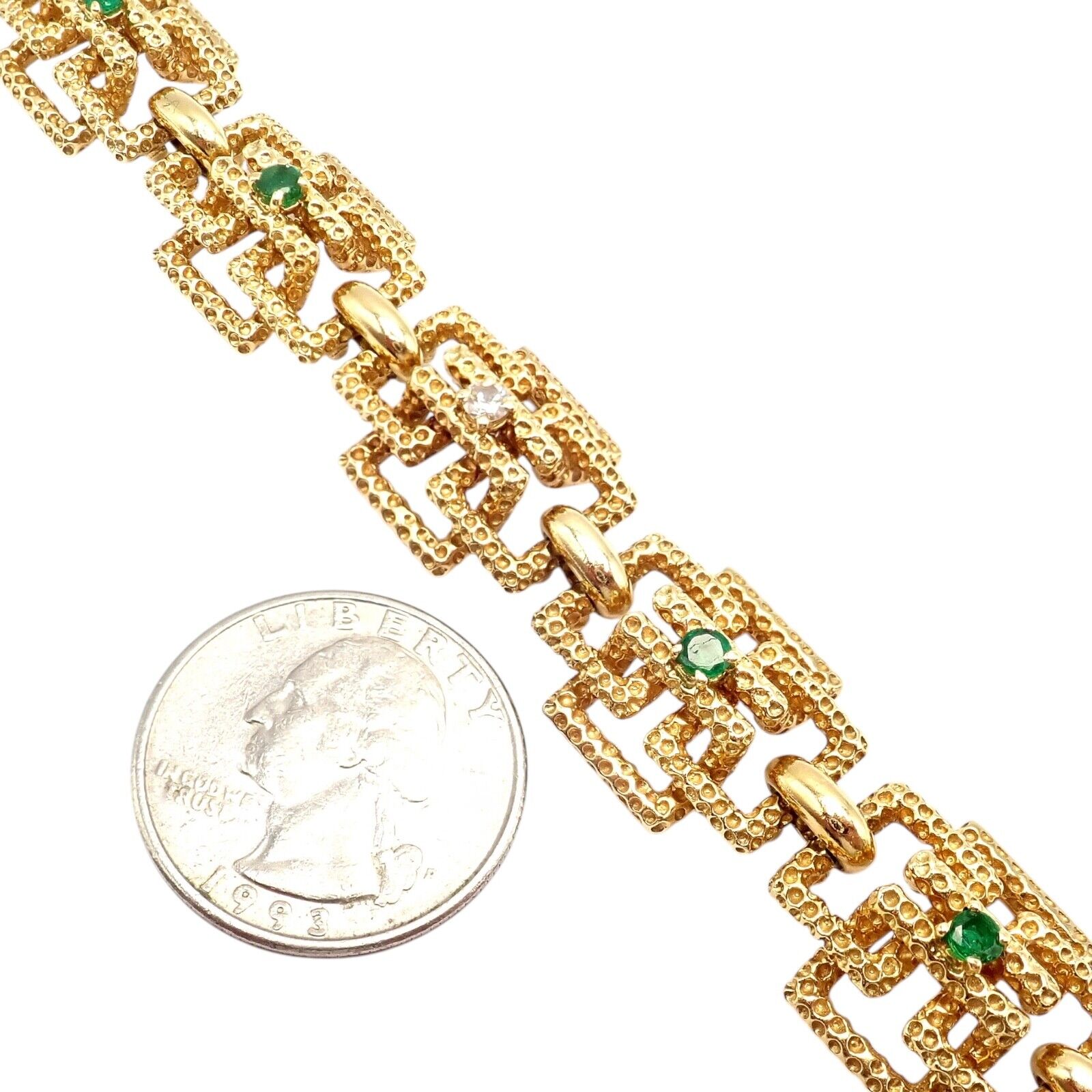 Vintage Tiffany & Co France 18k Yellow Gold Diamond Emerald Bracelet | Fortrove