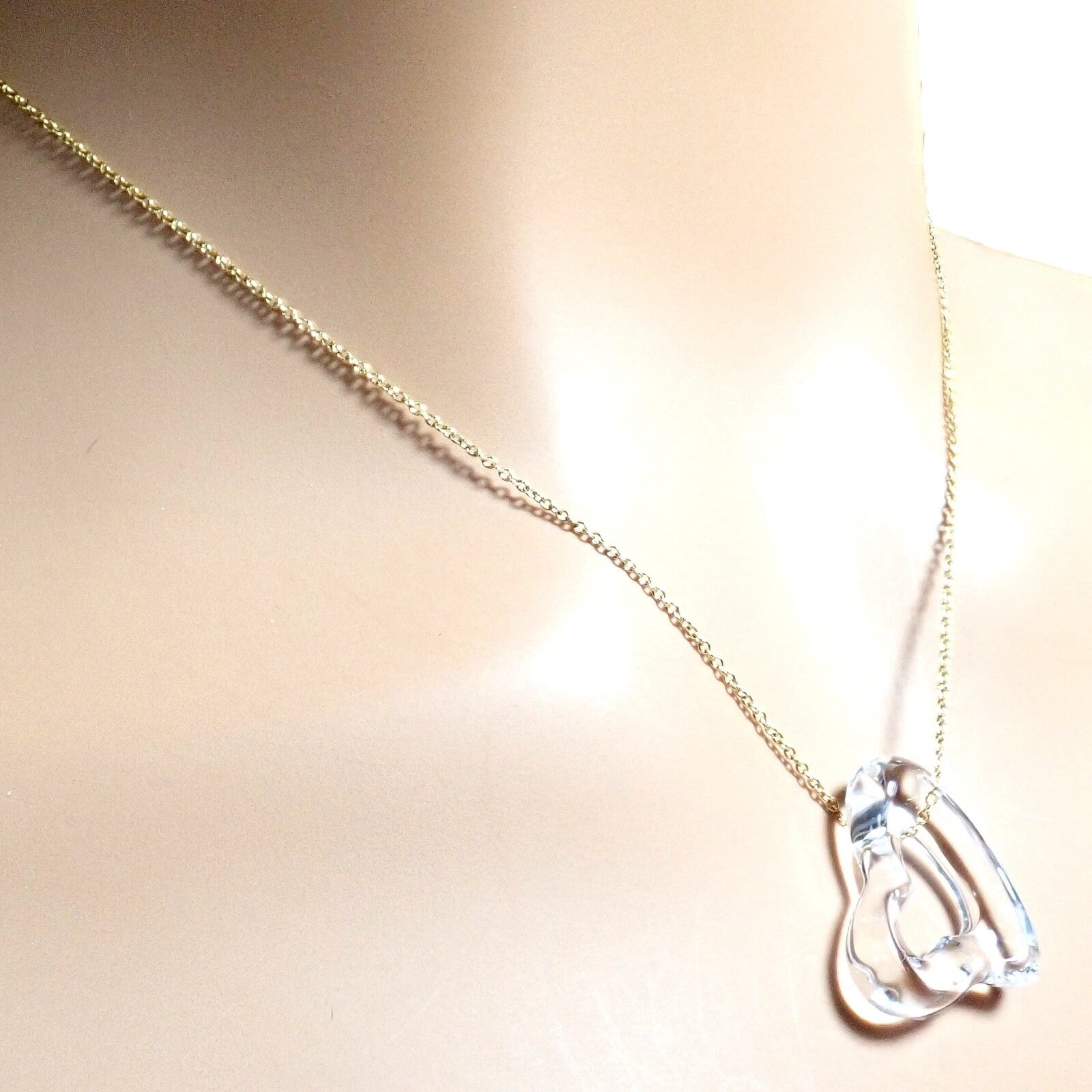 Tiffany & Co Peretti 18k Yellow Gold Large Open Heart Rock Crystal Necklace | Fortrove