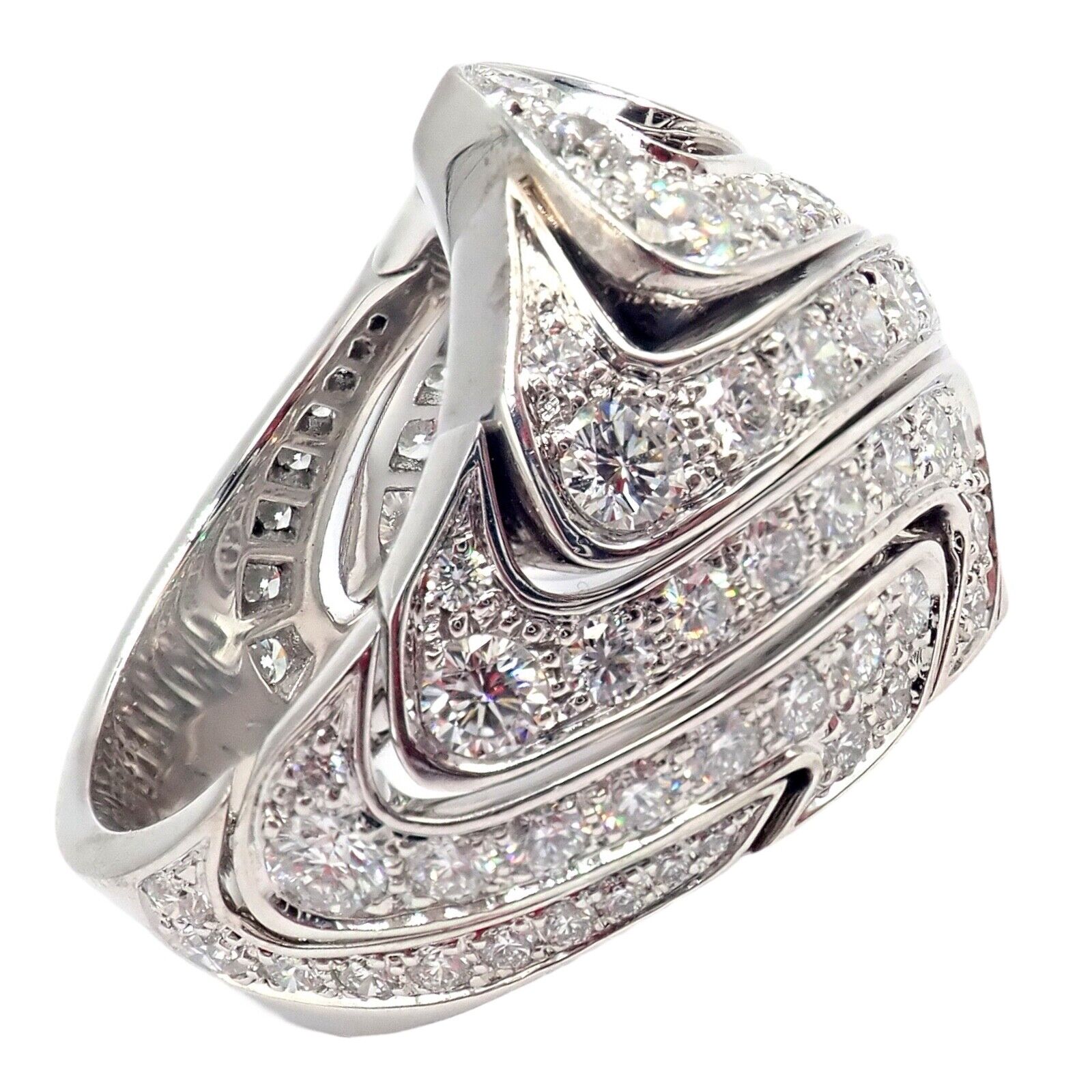 Rare! Authentic Cartier 18k White Gold Diamond Waves Large Ring | Fortrove