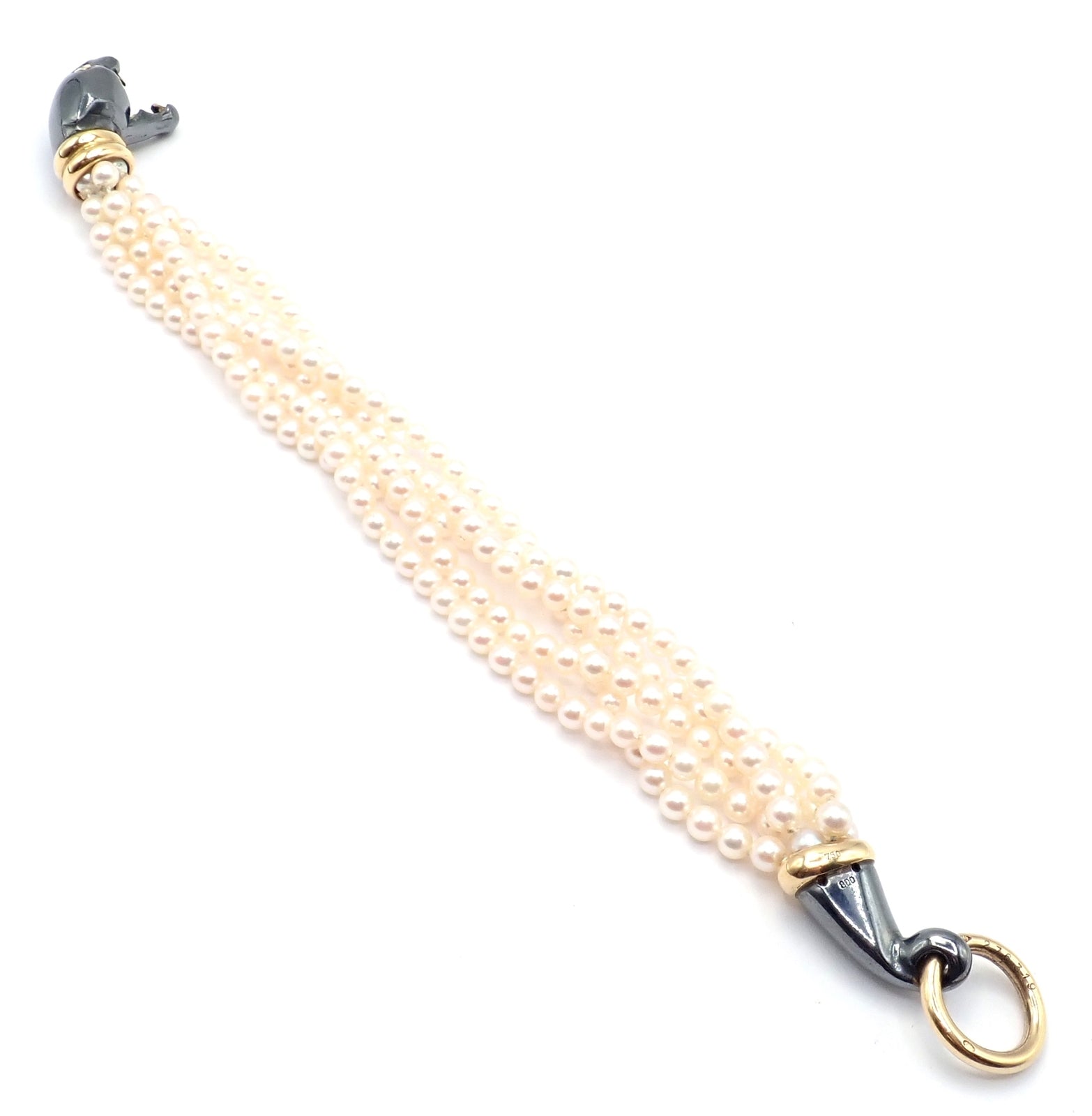 Panthere de Cartier Panther 18k Yellow Gold & Silverium Pearl Emerald Bracelet | Fortrove