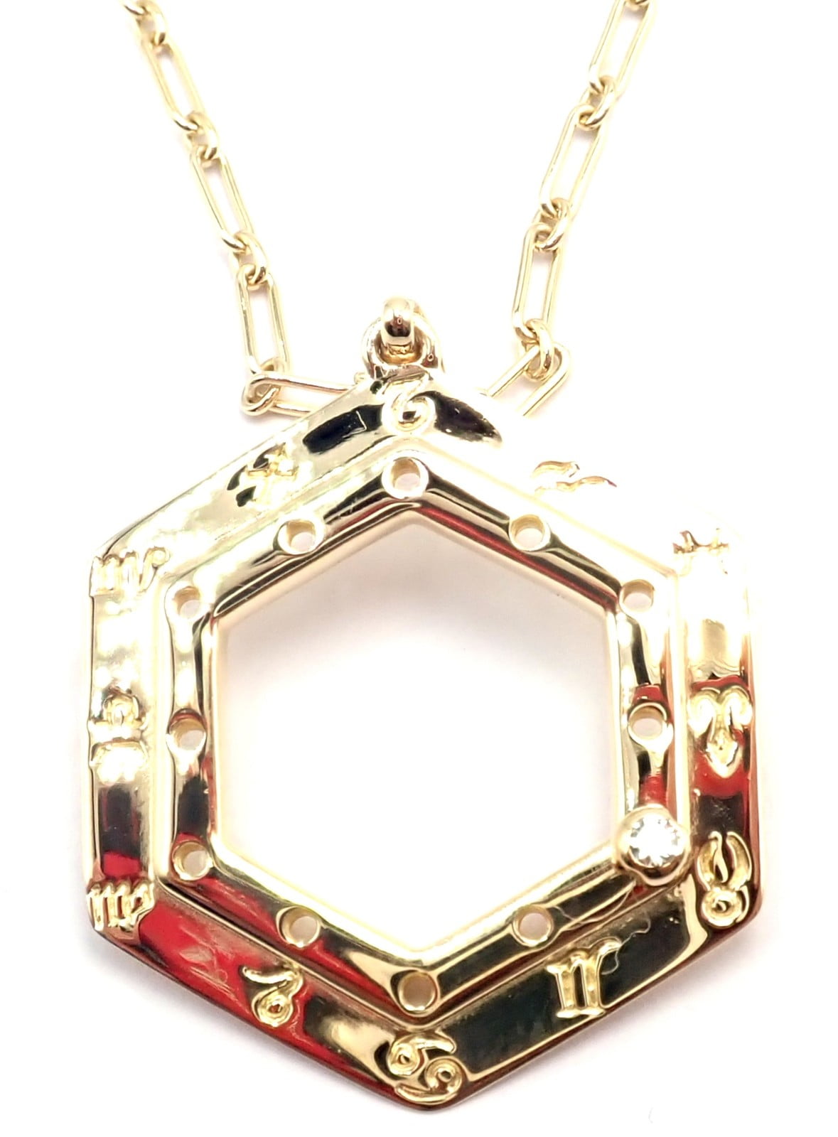 Vintage Cartier Zodiac 18k Yellow Gold Diamond Pendant Link Chain Necklace | Fortrove