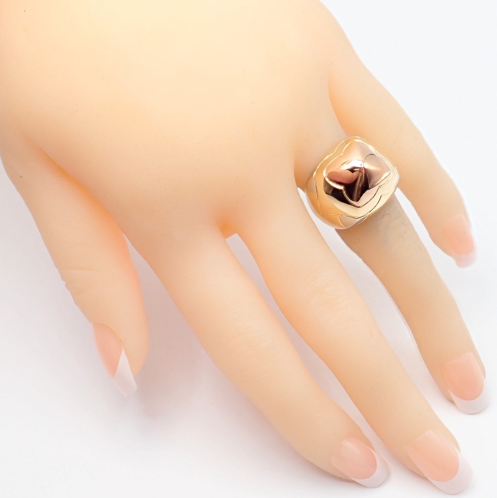 Authentic! Bvlgari Bulgari 18k Yellow White Rose Gold Tricolor Pyramid Ring sz 6 | Fortrove