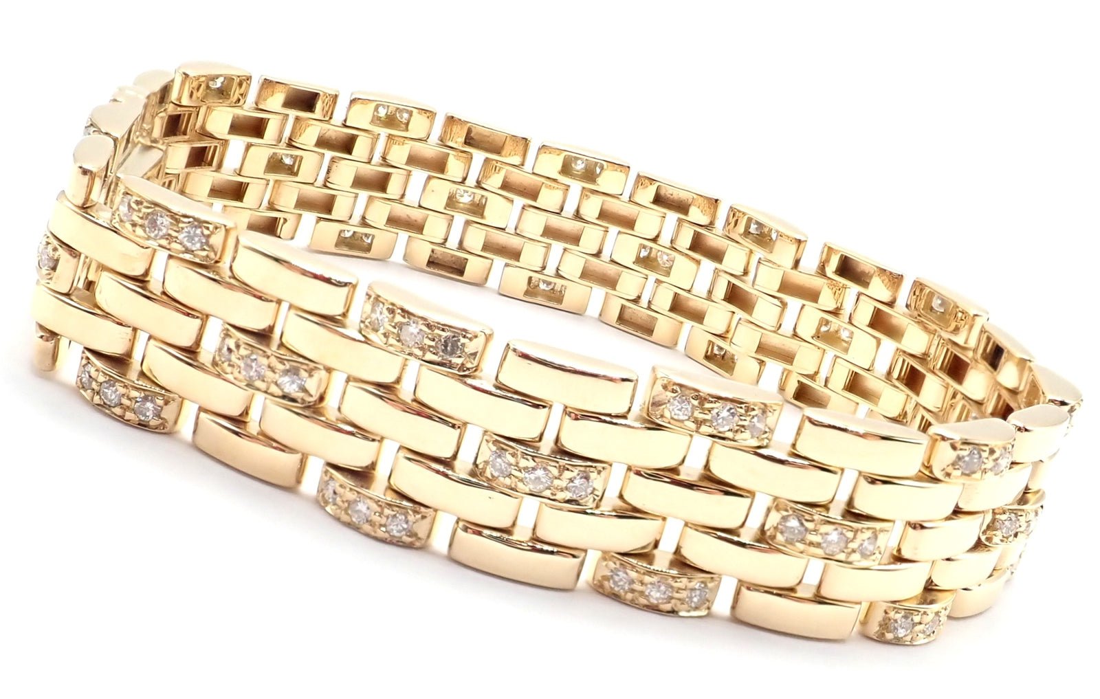 Authentic Cartier Maillon Panthere 18K Gold Diamond Five Row Link Gold Bracelet | Fortrove
